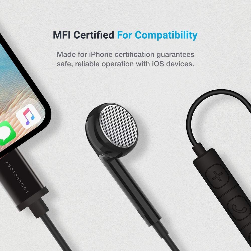 Powerology Single Mono Earphone with MFi Lightning Connector ( Updated Version ) - Black