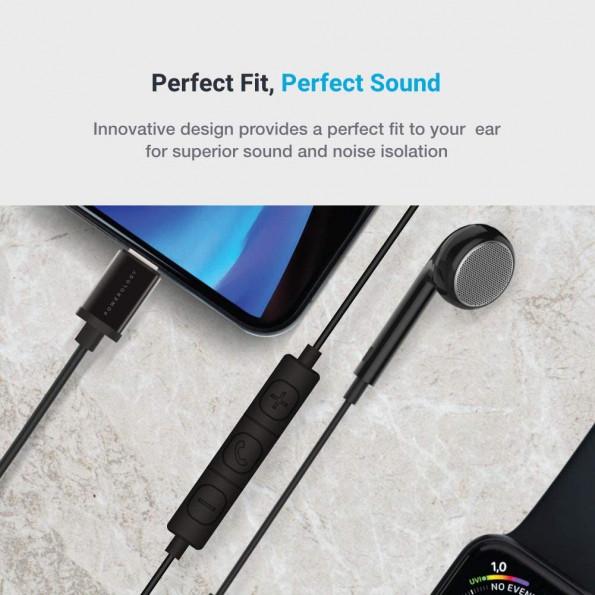Powerology Single Mono Earphone with MFi Lightning Connector ( Updated Version ) - Black
