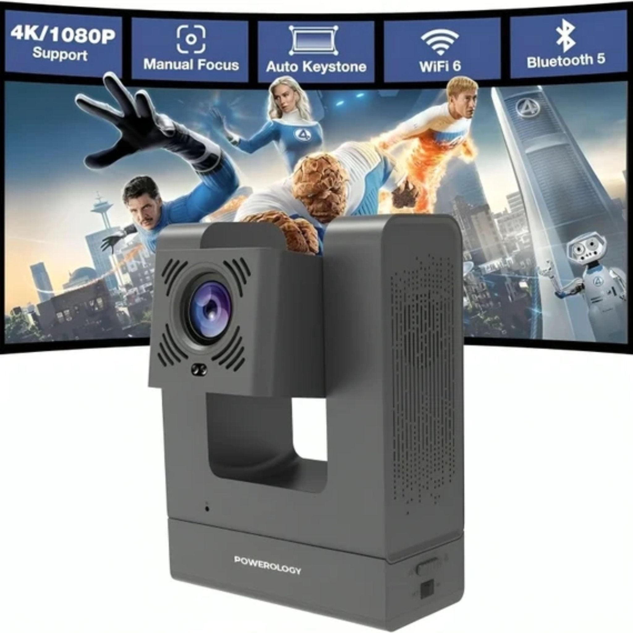 Powerology VisionArc Portable Smart Projector - Gray ( 1 Year Plan )