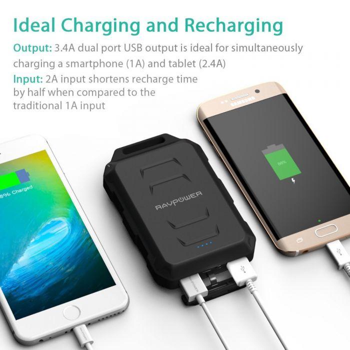 RAVPower 10050mAh Waterproof and Shockproof Power Bank - Black