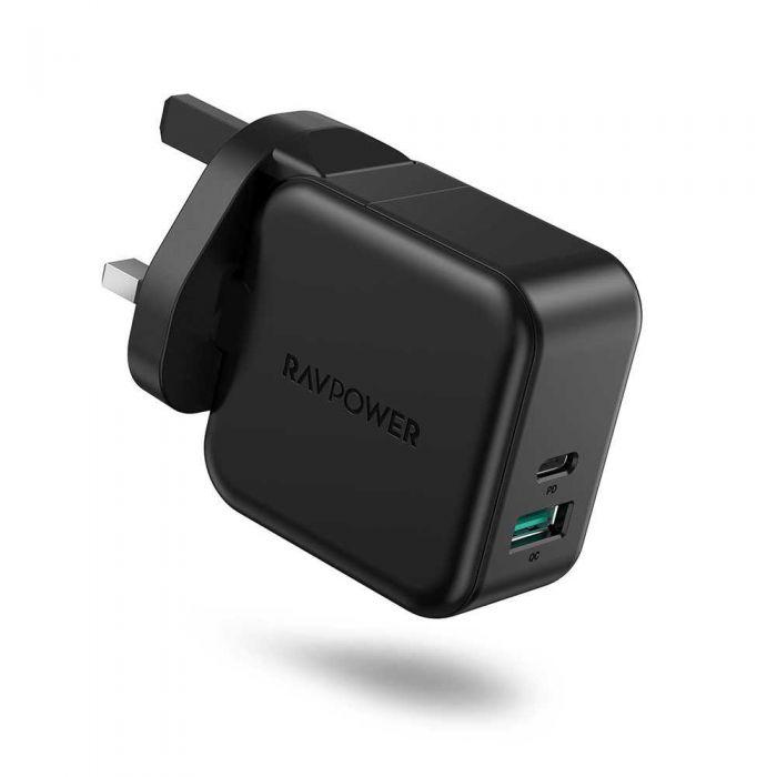 RAVPower 2-Port PD Pioneer Wall Charger 18W UK - Black