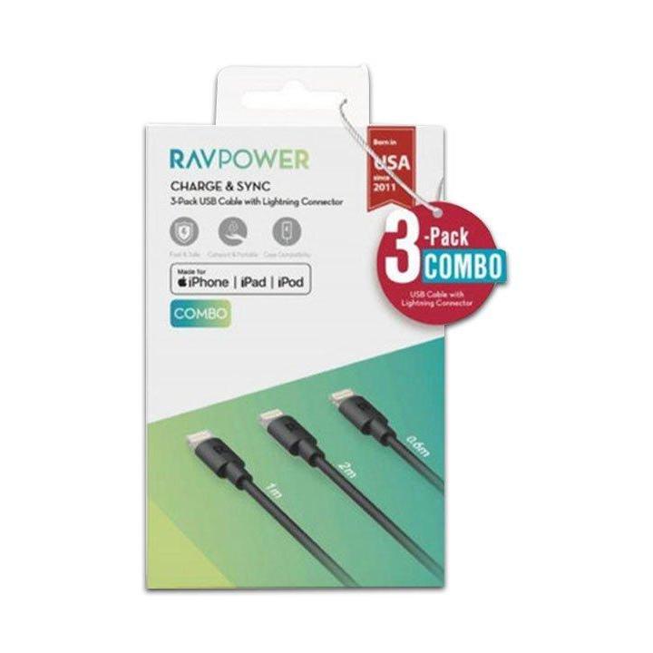 RAVPower 3-Pack USB Cable with Lightning Connector ( 0.6m / 1m / 2m ) - Black