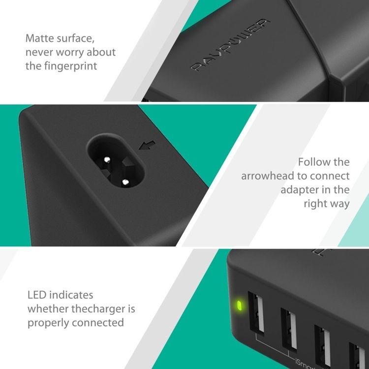 RAVPower 4-Port Travel Adapter 40W - Black