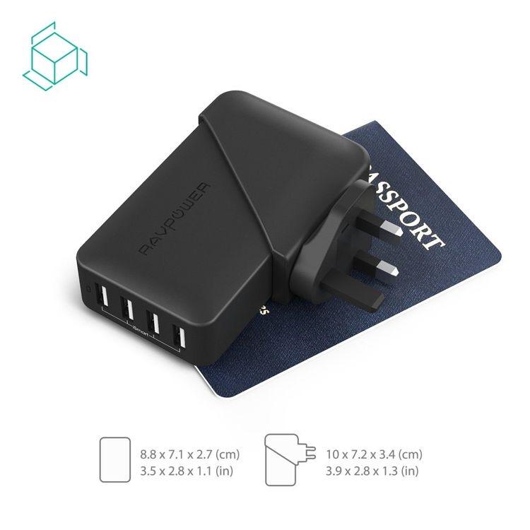 RAVPower 4-Port Travel Adapter 40W - Black