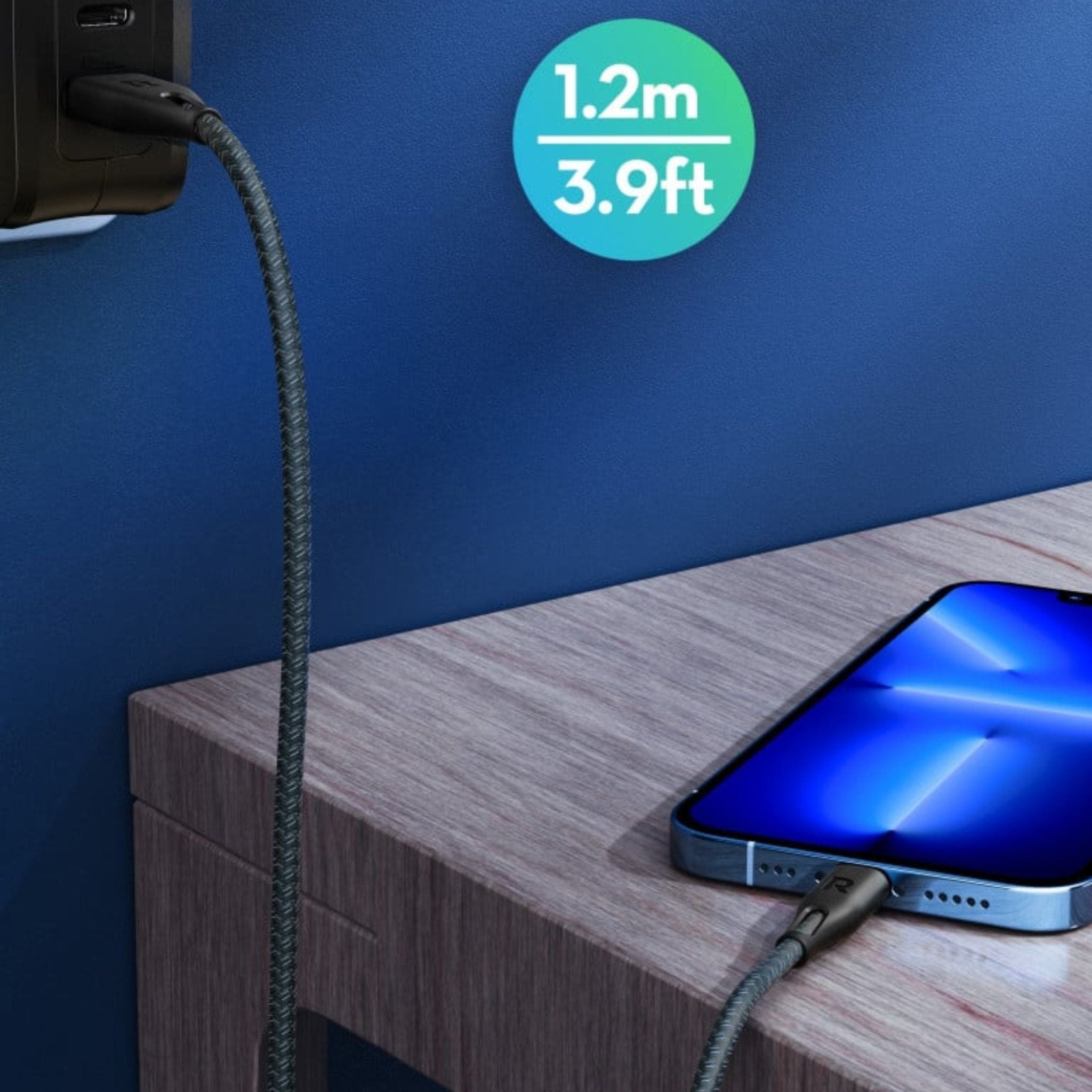RAVPower Charge&Sync USB-A to Lightning Nylon Cable 1.2M - Black