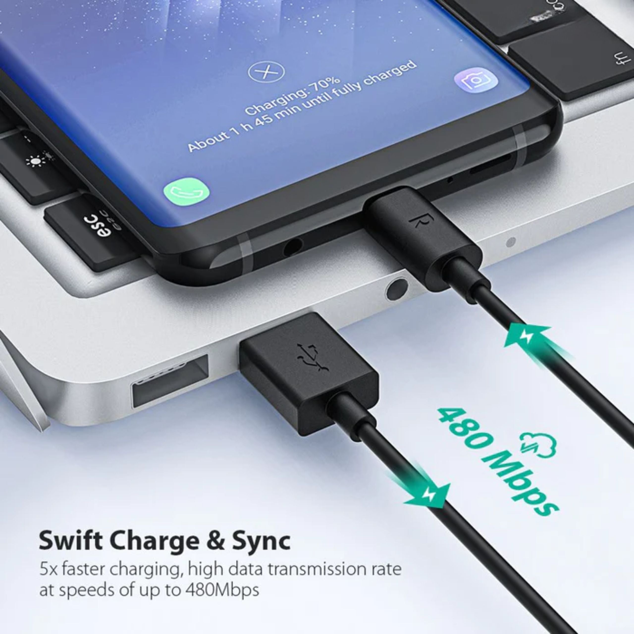 RAVPower Charge&Sync USB-A to Type-C cable 1M - Black