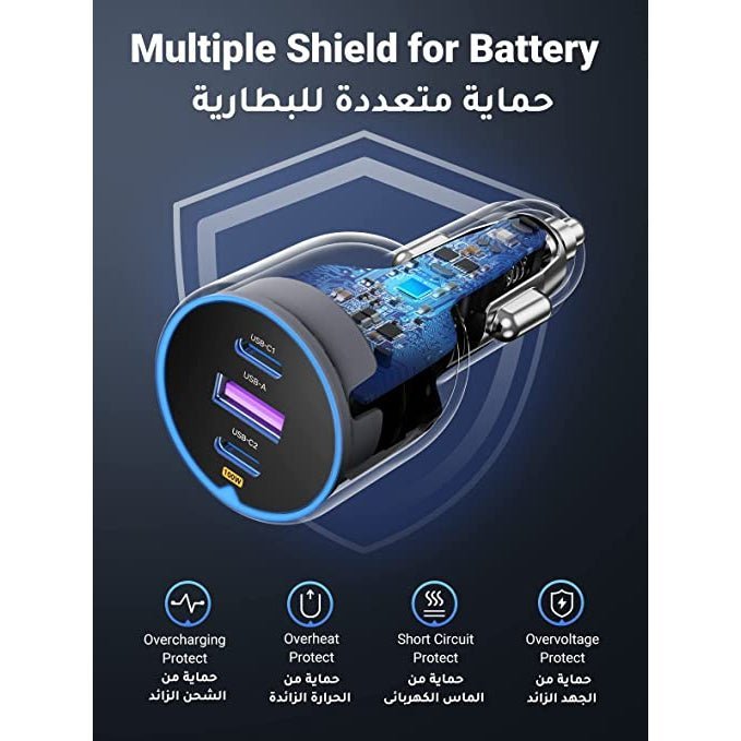 RAVPower PD 100W 3-Port USB Car Charger RP-VC1011