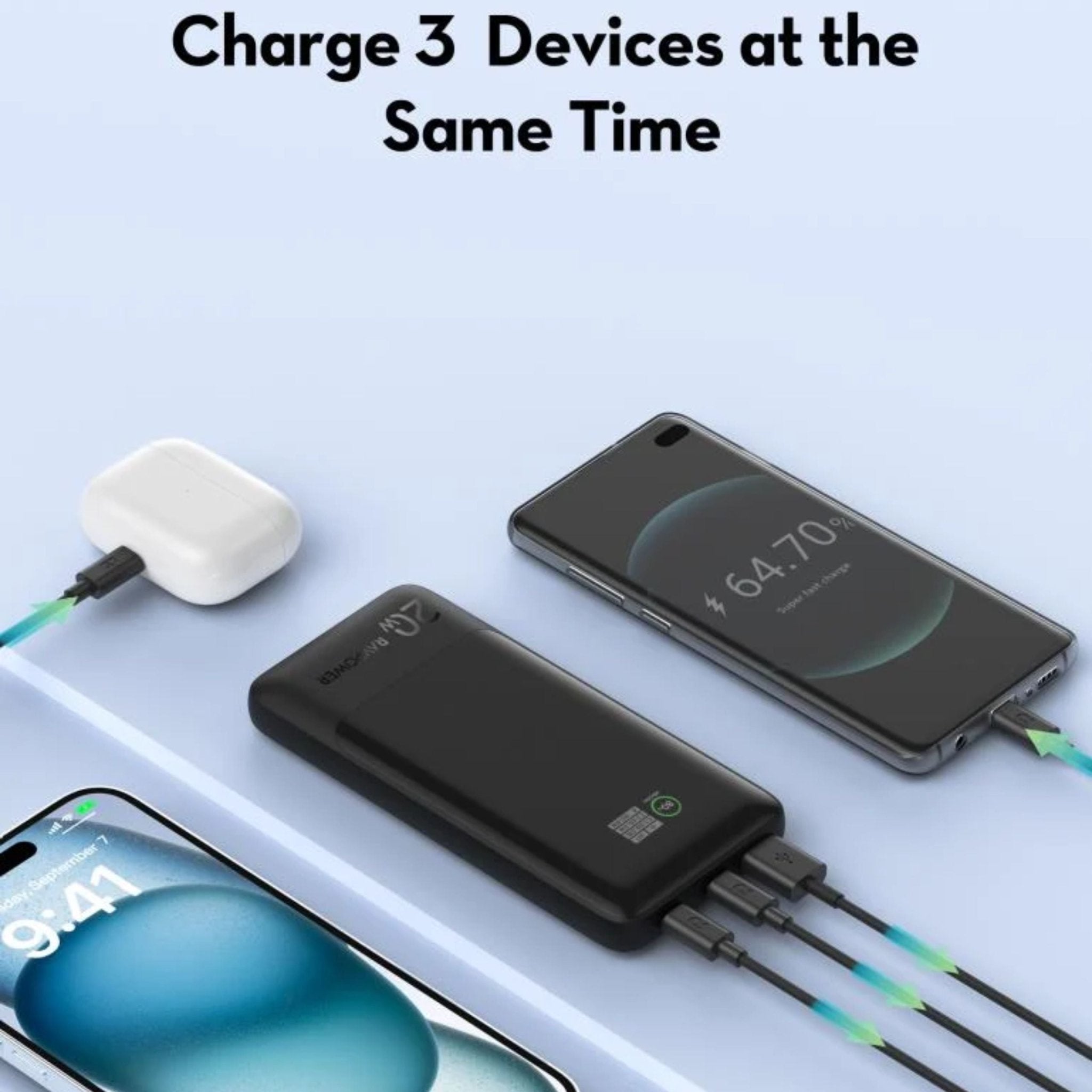 RAVPower PD Pioneer 10000mAh 20W 3-Port Smart Digital Display Power Bank - Black