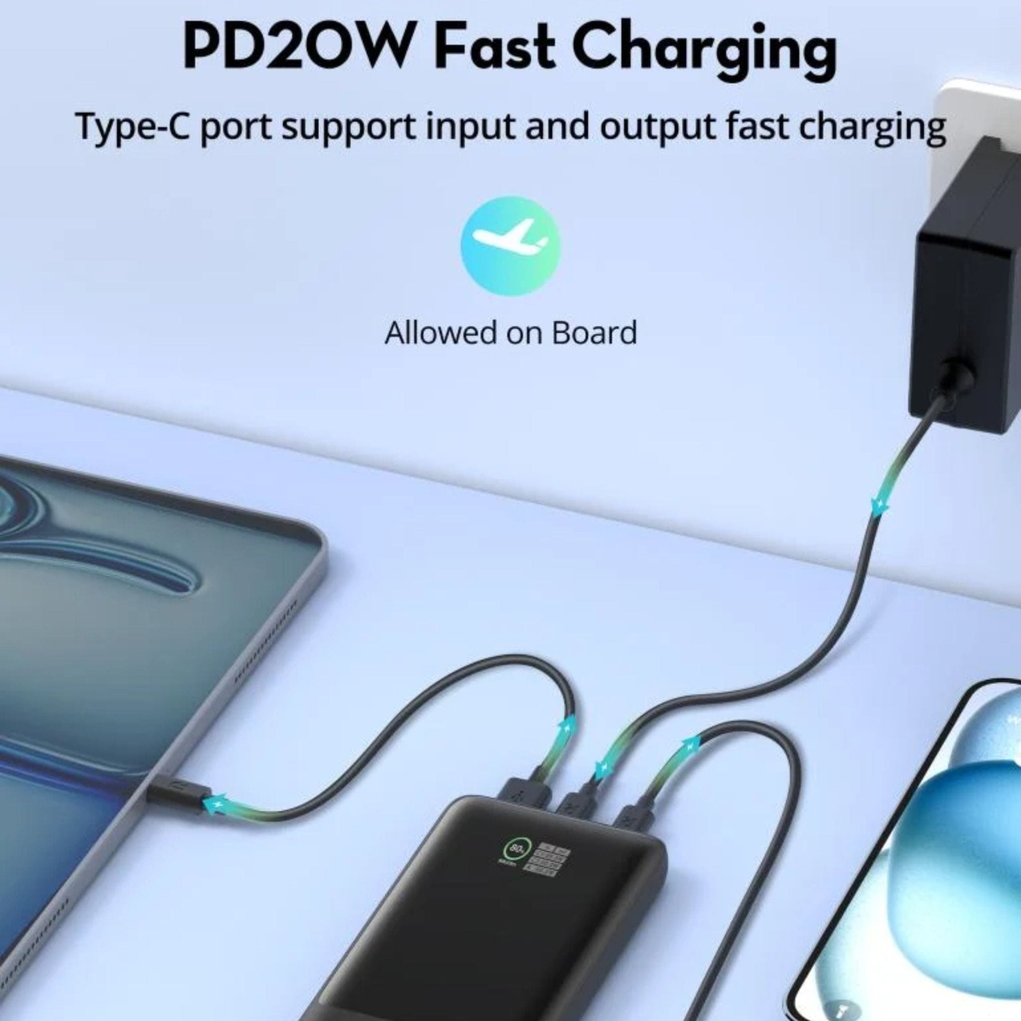 RAVPower PD Pioneer 10000mAh 20W 3-Port Smart Digital Display Power Bank - Black