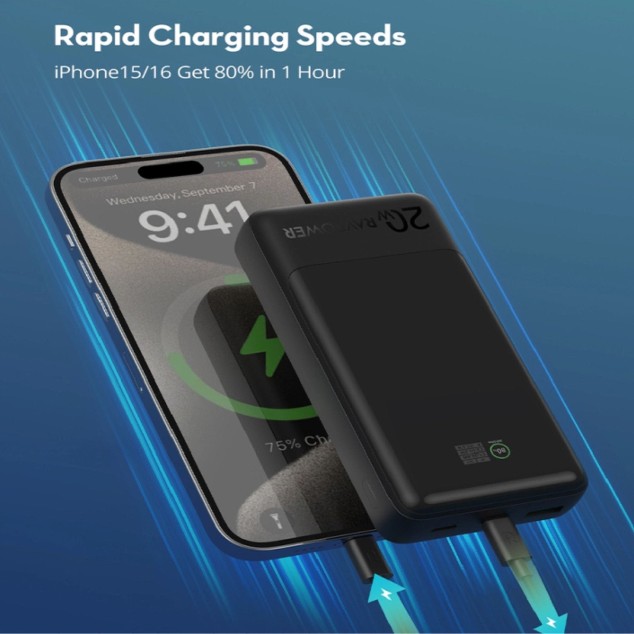 RAVPower PD Pioneer 20000mAh 20W 3-Port Smart Digital Display Power Bank - Black