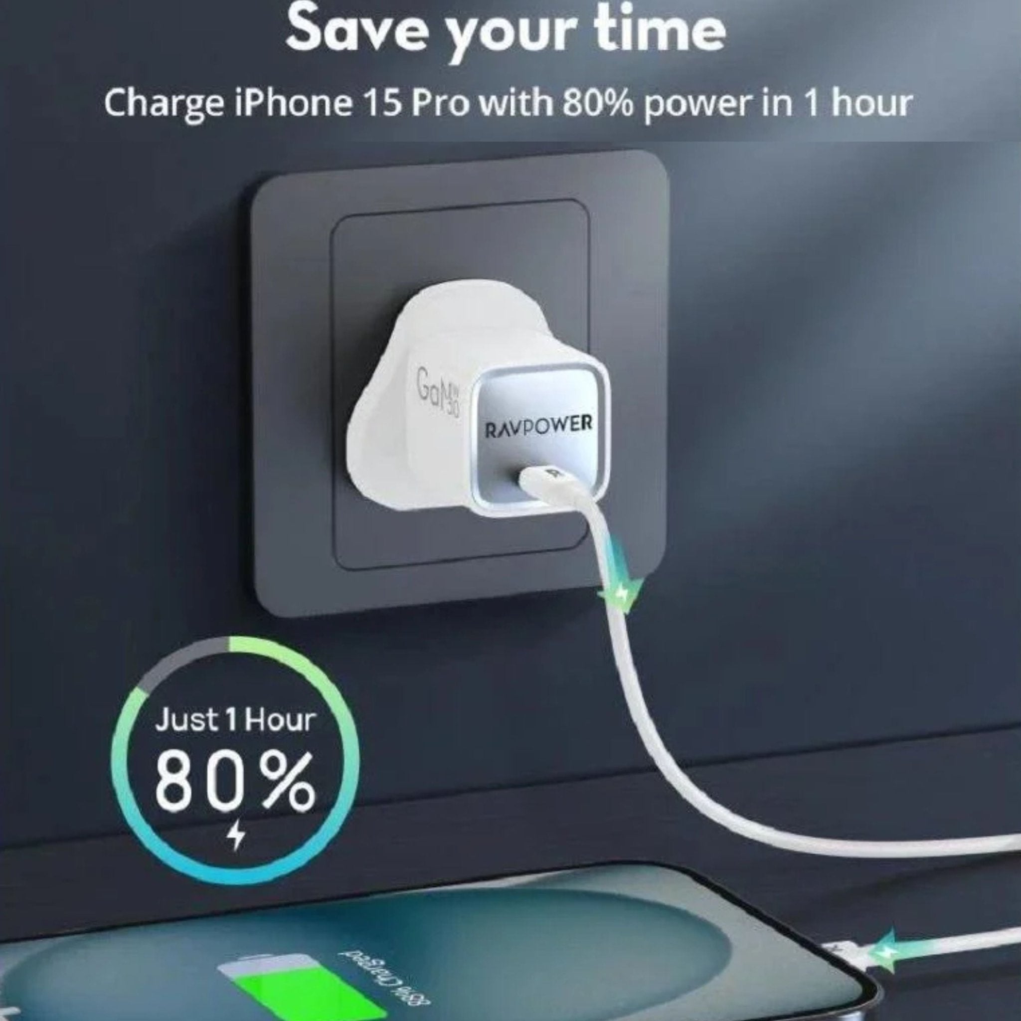 RAVPower PD Pioneer 30W GaN 5.0 -Port Wall Charger -Black