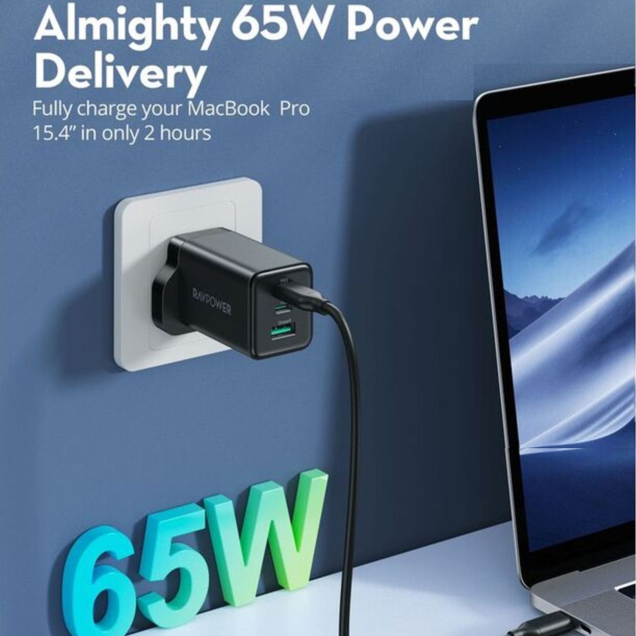RAVPower PD Pioneer 65W GaN 3-Port Wall Charger