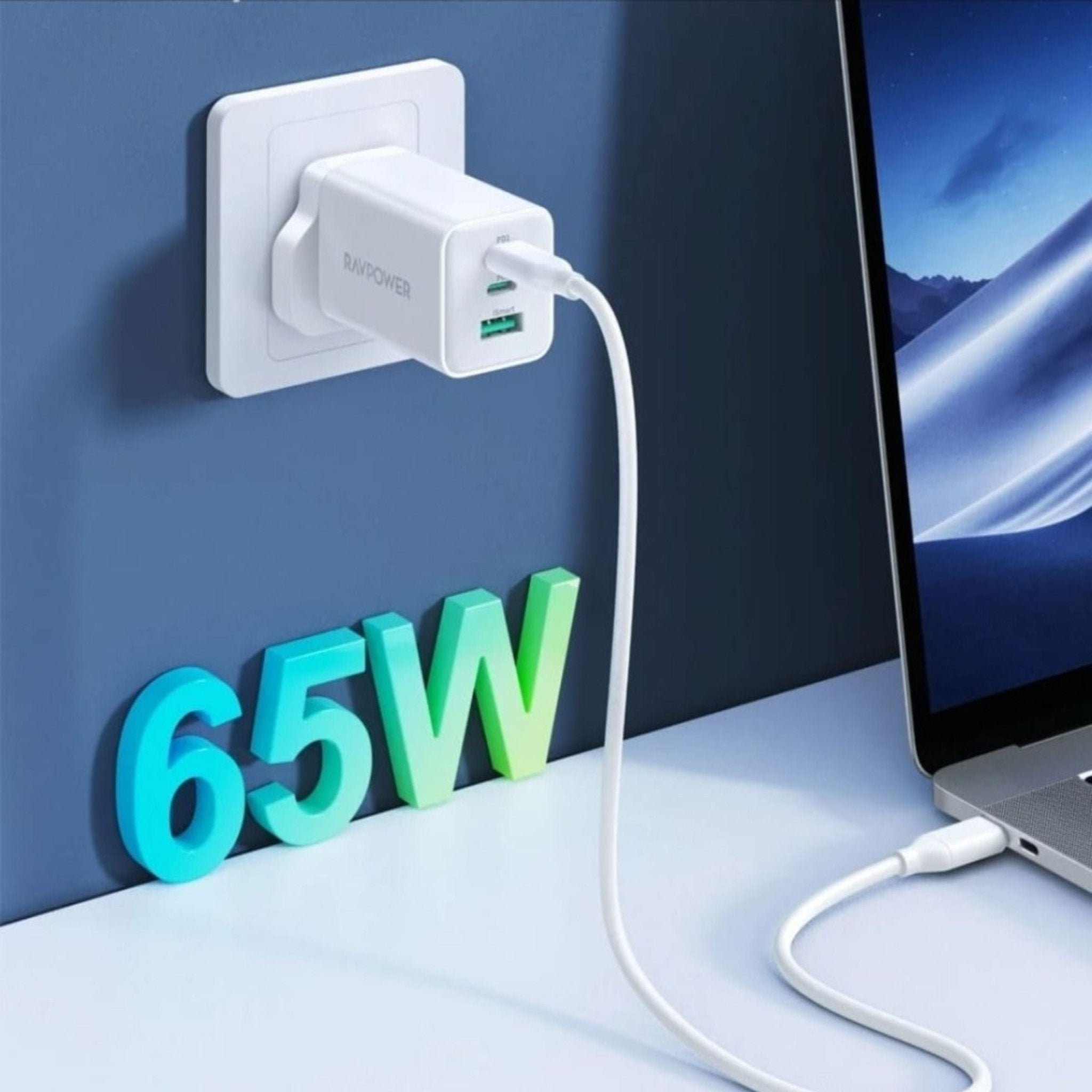 RAVPower PD Pioneer 65W GaN 3-Port Wall Charger