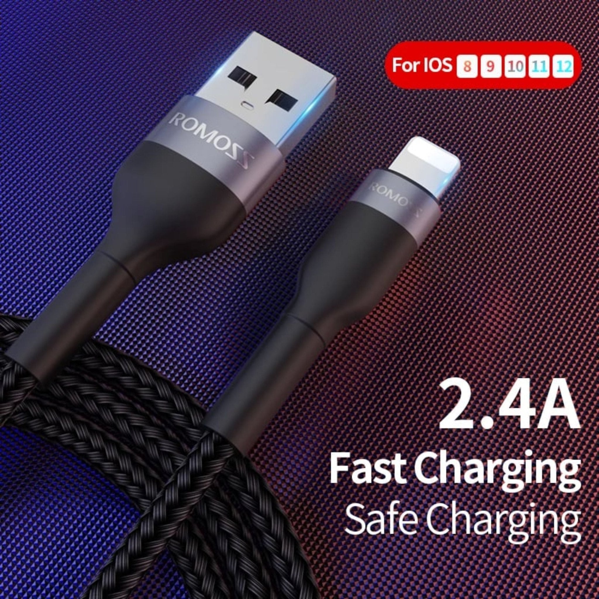ROMOSS CB12B USB-A to Lightning Fast Charging Nylon Braided Cable 2M (5V) - Black