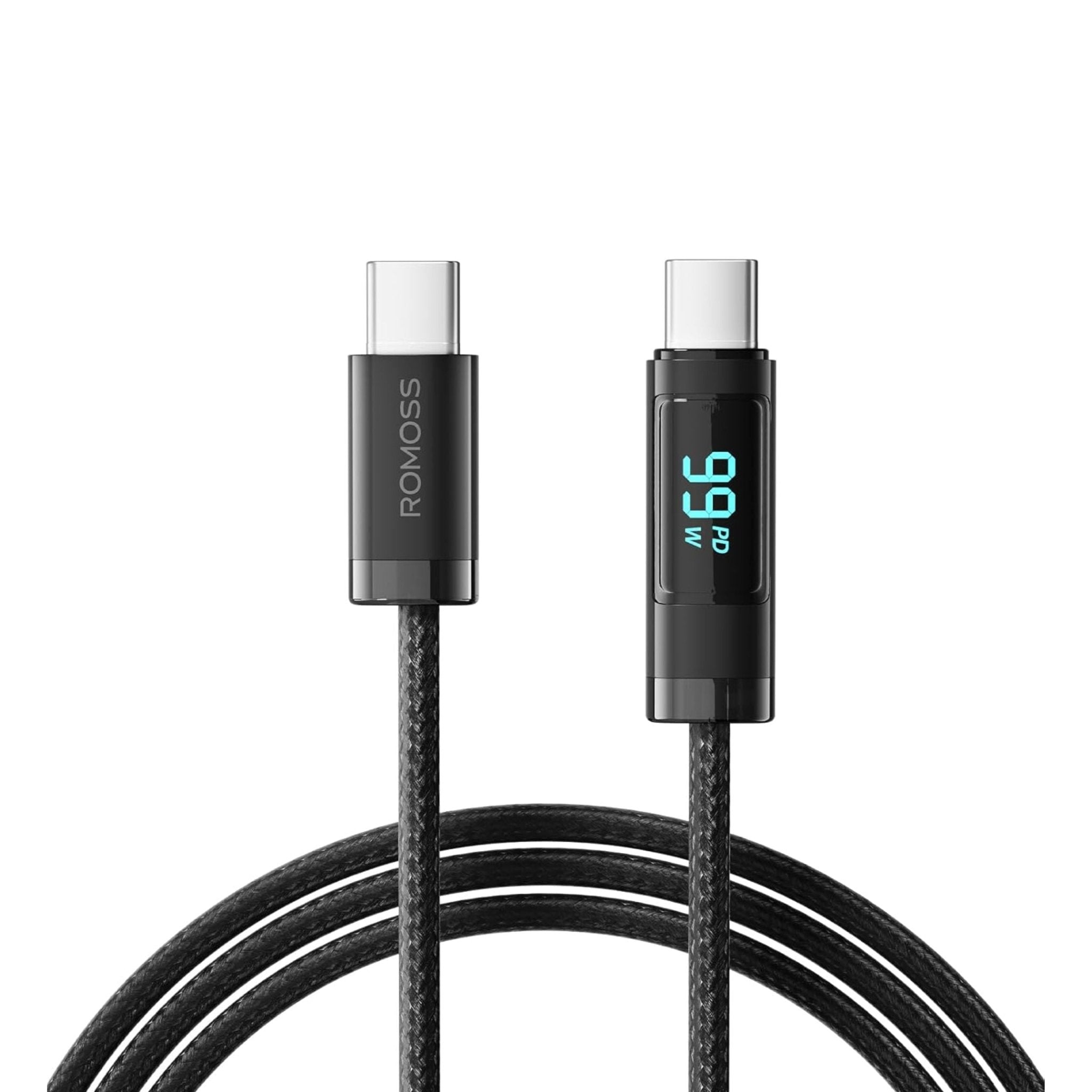 ROMOSS CB323S USB-C to USB-C Digital Display Fast Charging Nylon Braided Cable 1M (100W) - Black