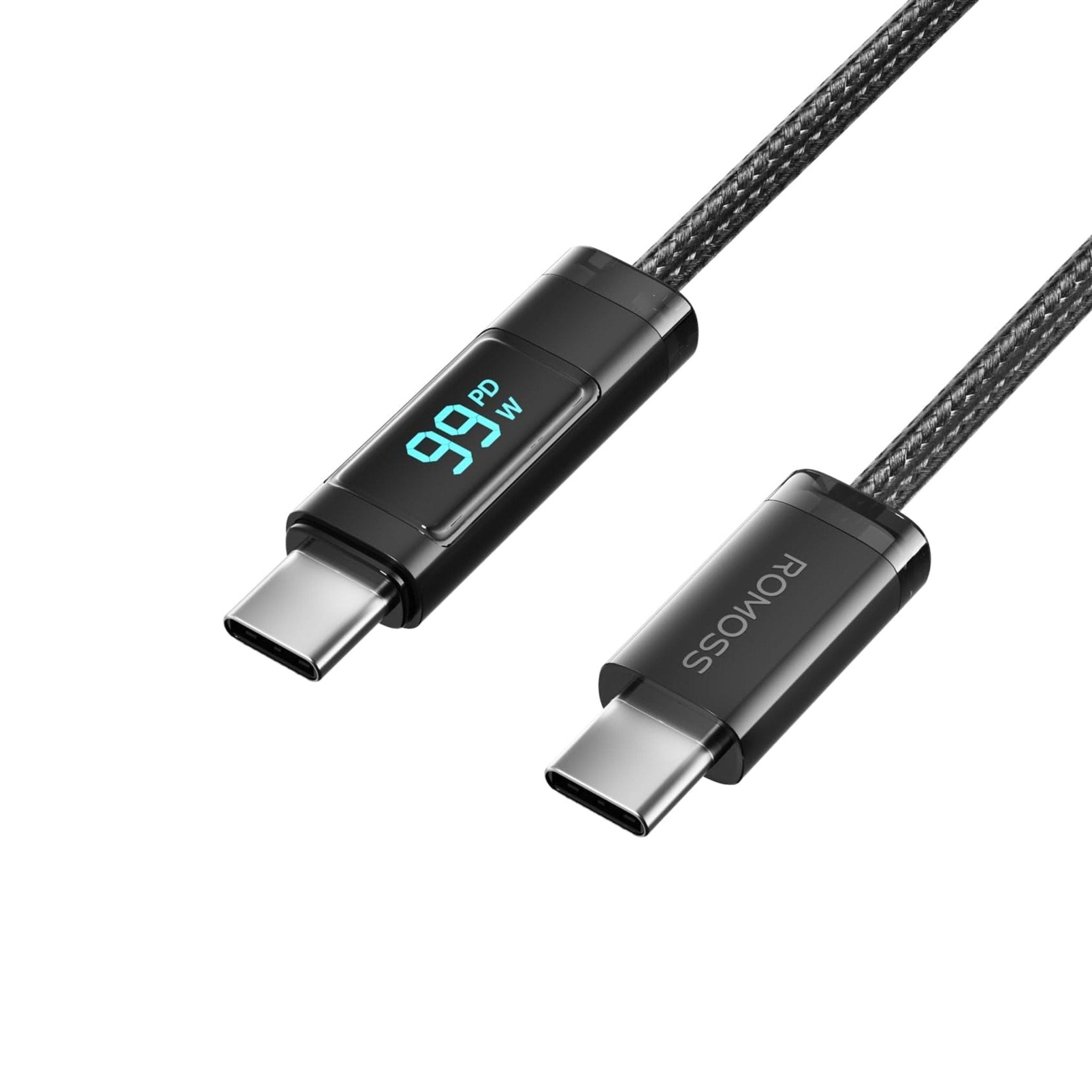ROMOSS CB323S USB-C to USB-C Digital Display Fast Charging Nylon Braided Cable 1M (100W) - Black