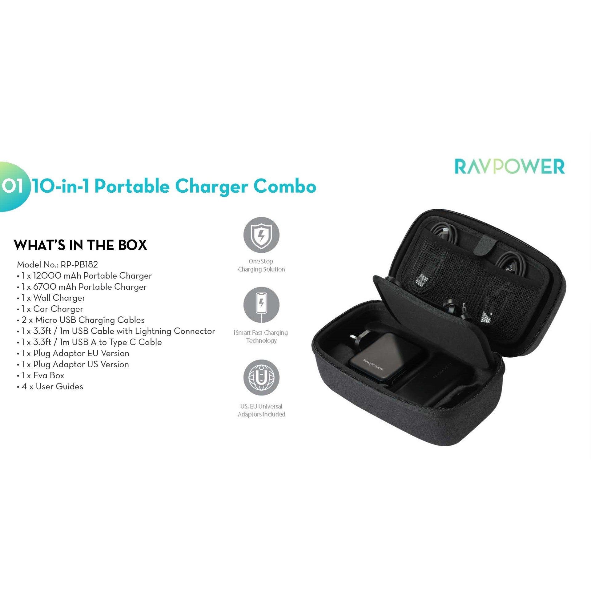 RavPower 10 in 1 Portable Charger Combo - Black