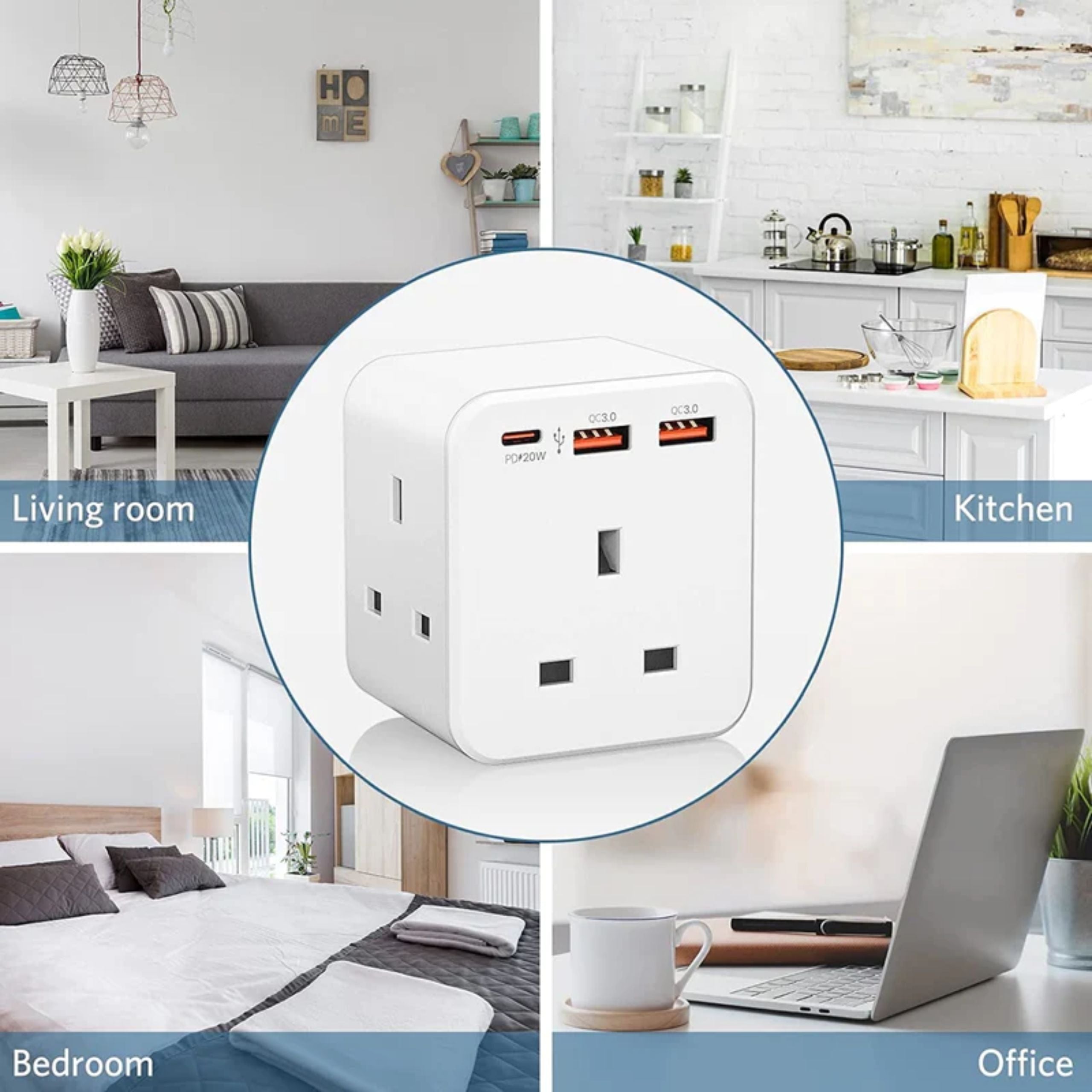 RavPower 20W 3 Port Charger With 3AC Port - White