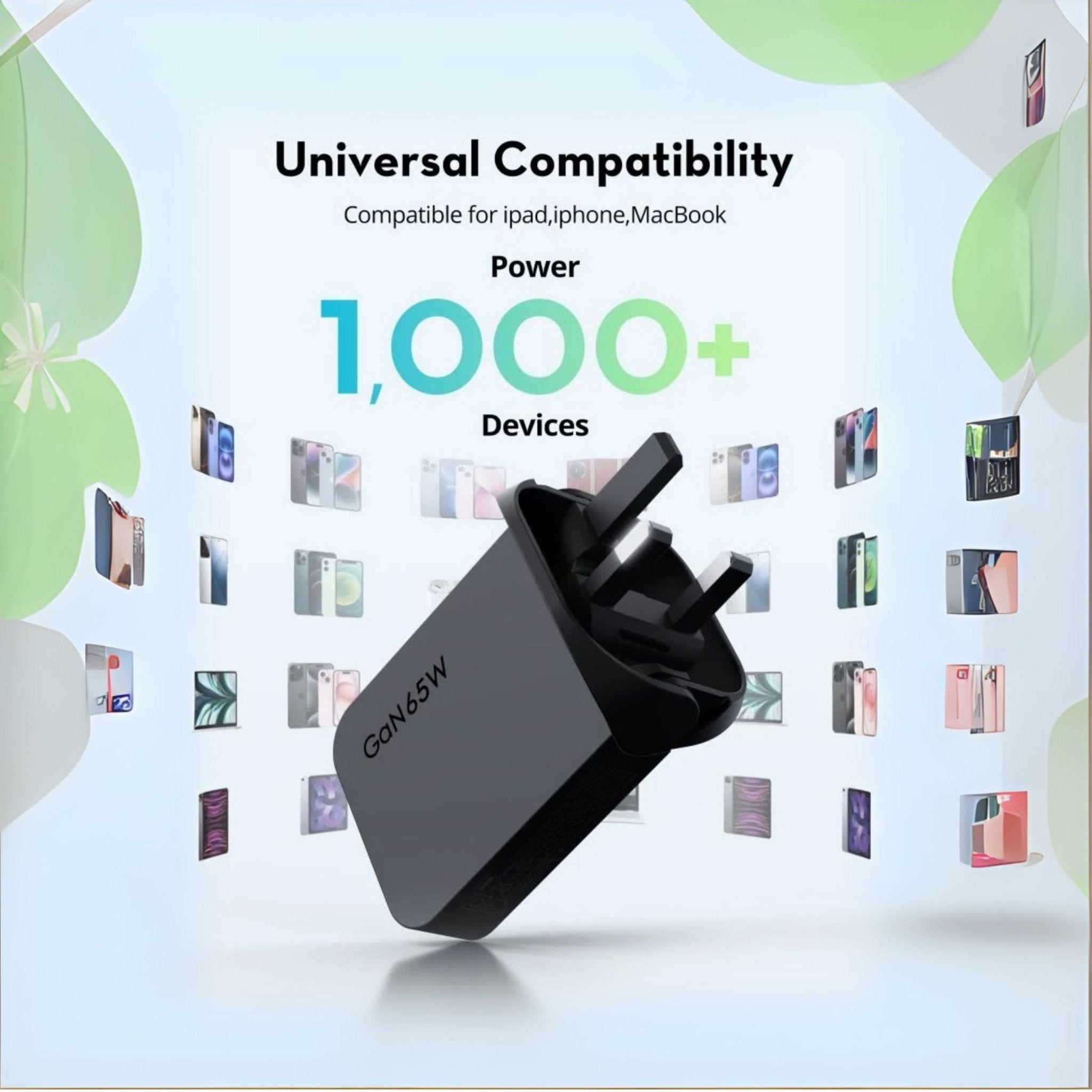 RAVPower 65W Slim Wall Charger with 2 Type-C Ports - Black