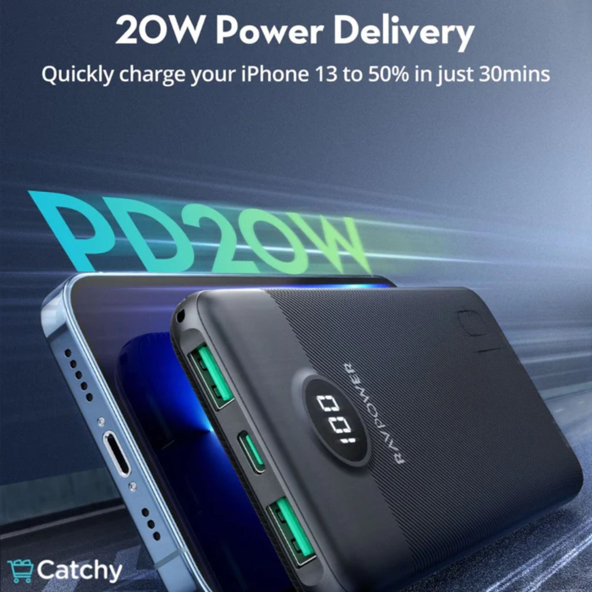 RavPower PD Pioneer 10000mAh 20W 3 Port Power Bank - Black