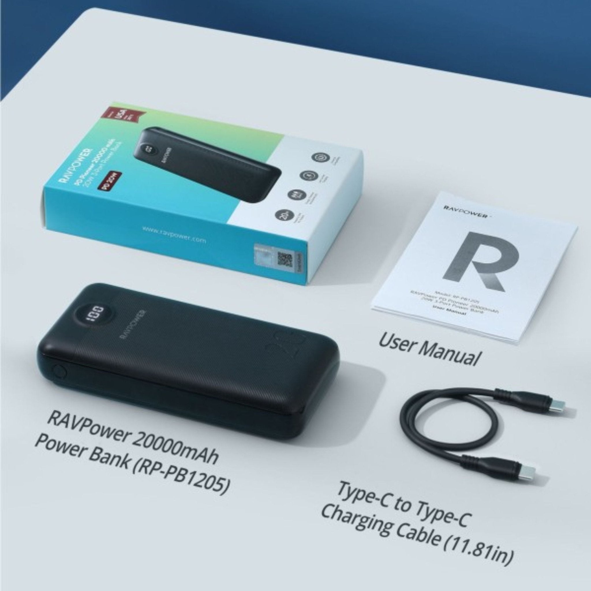 RavPower PD Pioneer 20000mAh 20W 3 Port Power Bank - Black