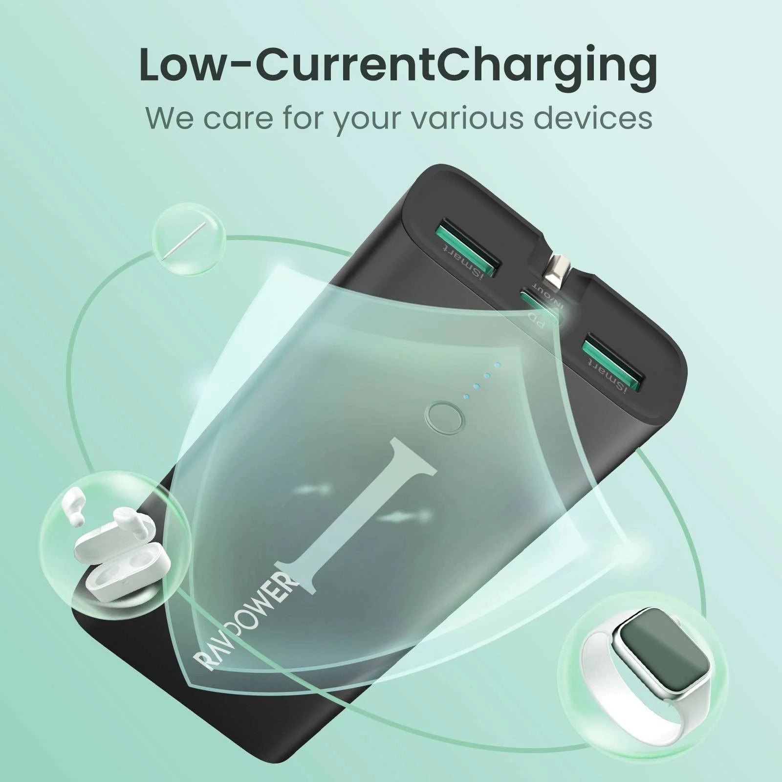RavPower RP-PB243 10000mAh 3-Ports With Power Bank UK Plug - Black