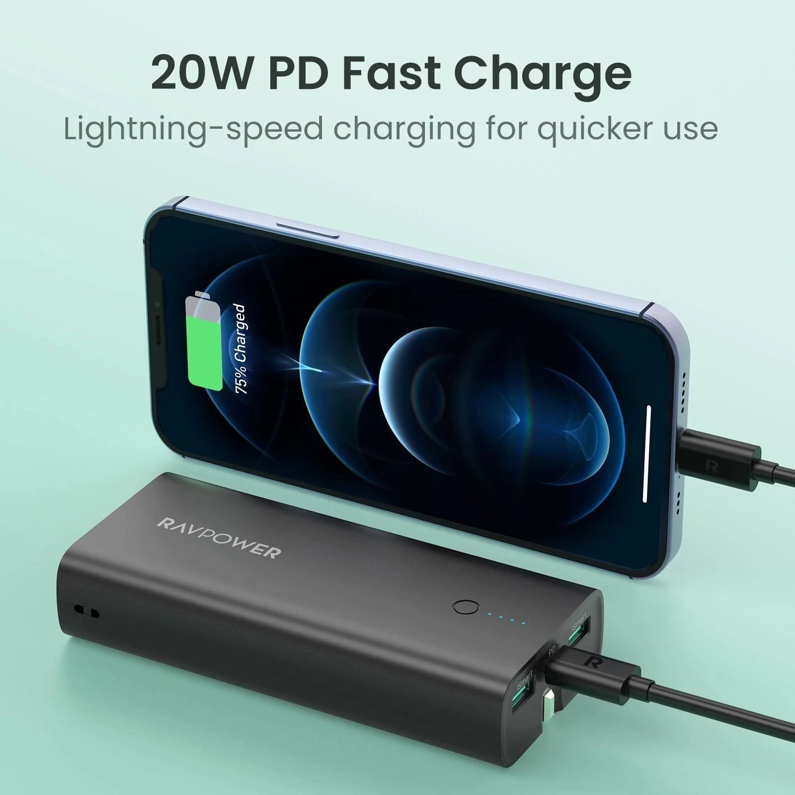 RavPower RP-PB243 10000mAh 3-Ports With Power Bank UK Plug - Black