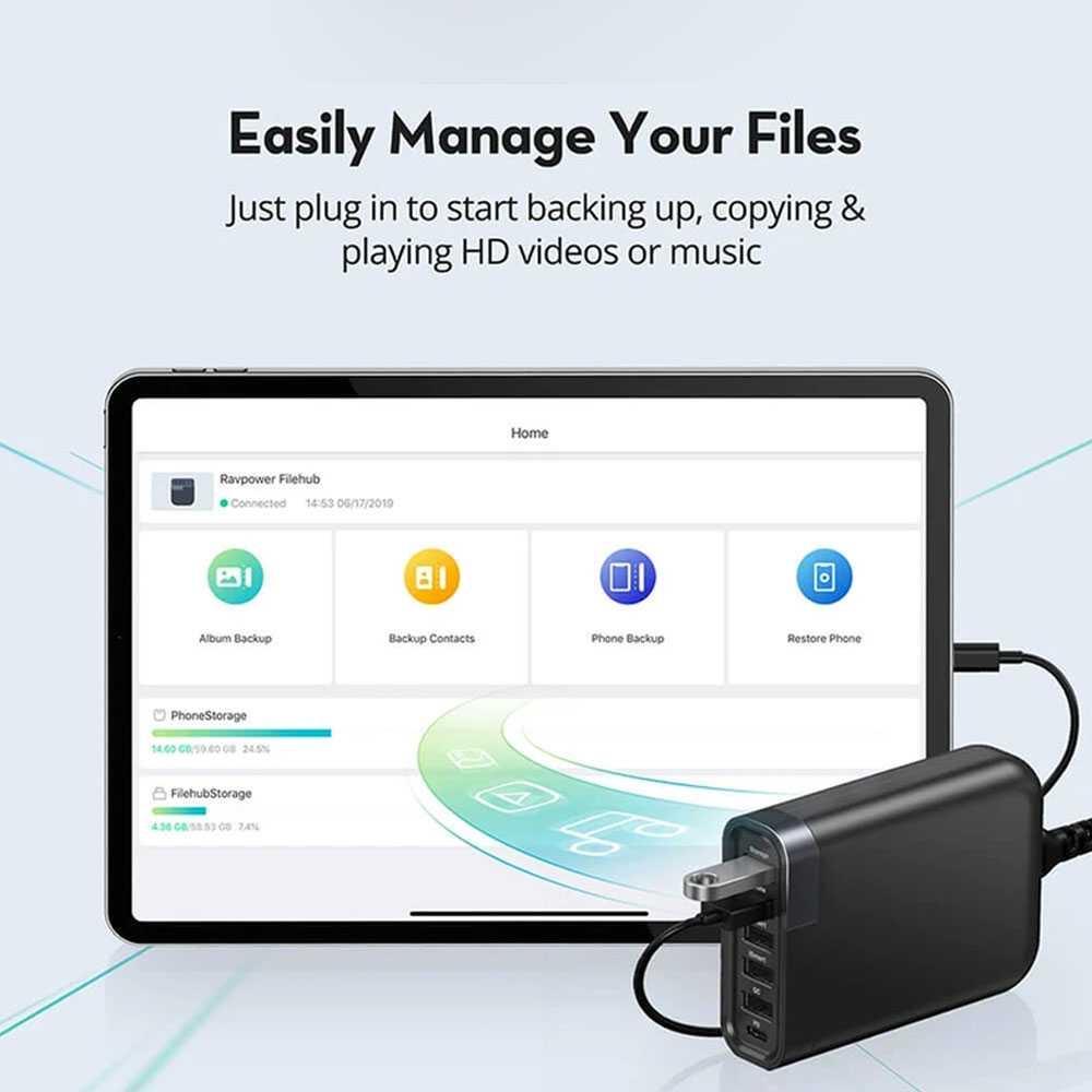 Ravpower 6-port USB Charger FileHub - Black