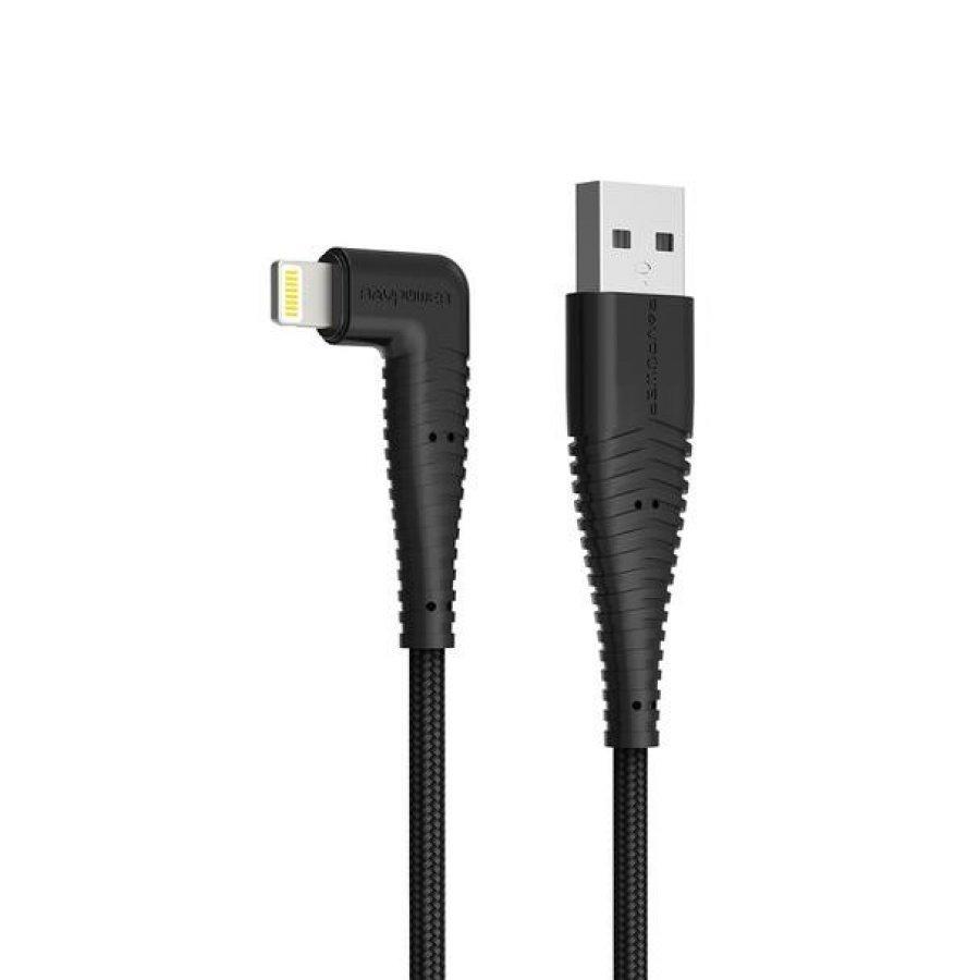 Ravpower Lightning Cable Nylon Yarn Braided 90° Connector 3ft 0.9m - black
