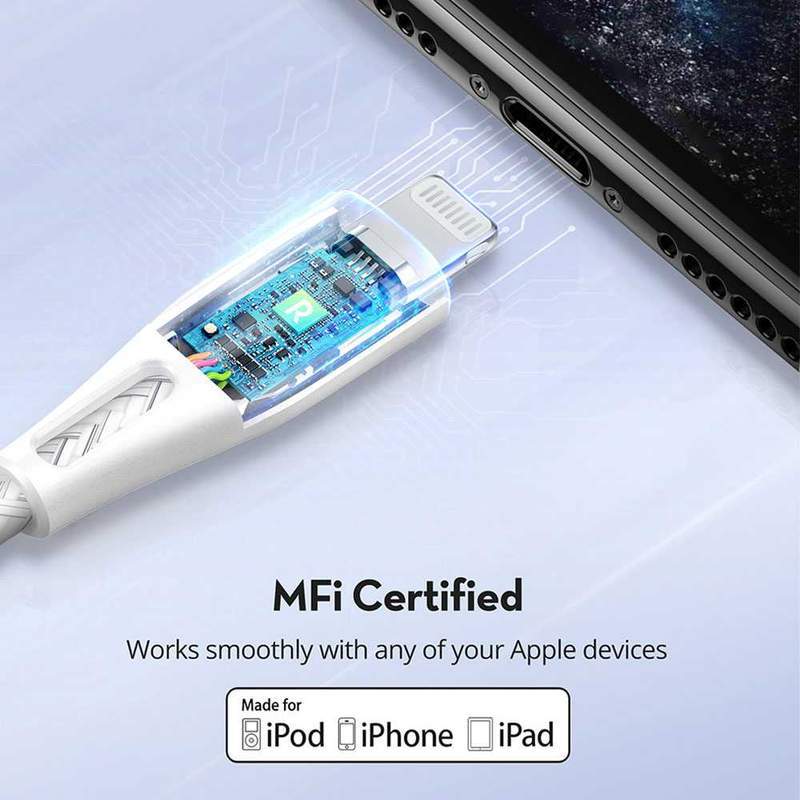 Ravpower Nylon Braided Type-C to Lightning Cable 0.3m - White