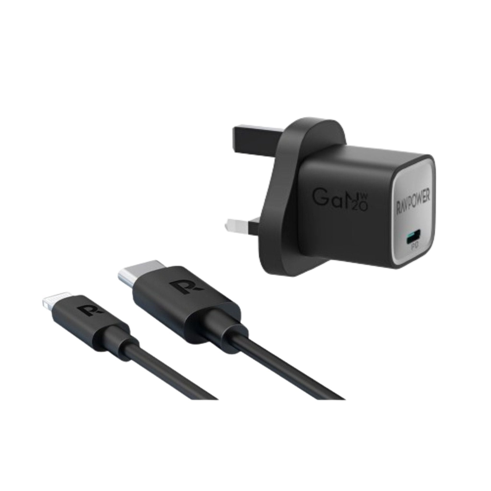Ravpower PD Pioneer 20W Wall Charger+ USB-C to Lightning Cable 1 M- Black 