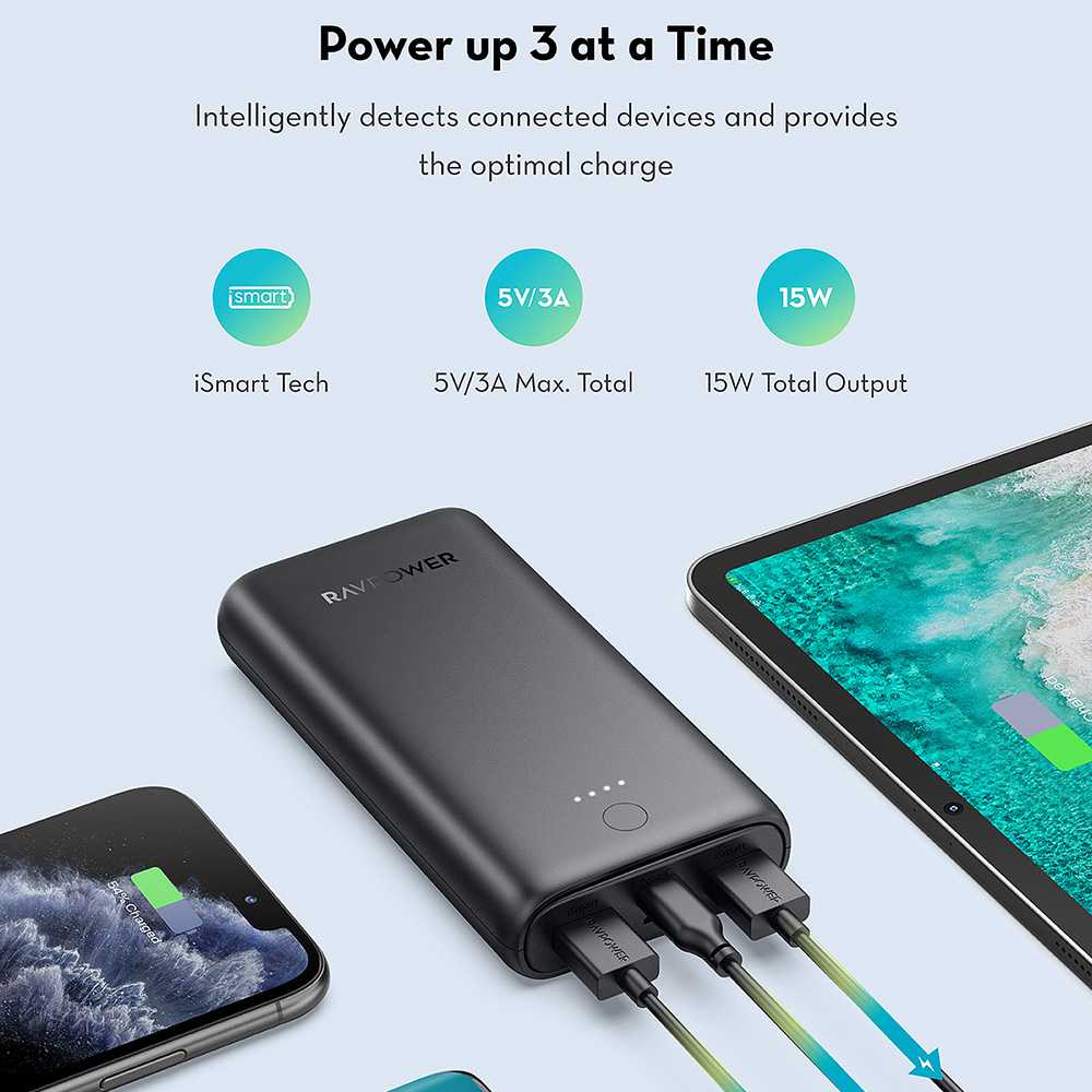 Ravpower Prime 3-Port Power bank 20000mAh 15W - Black