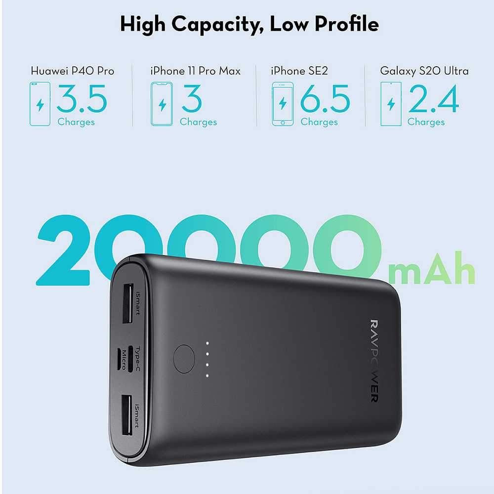 Ravpower Prime 3-Port Power bank 20000mAh 15W - Black