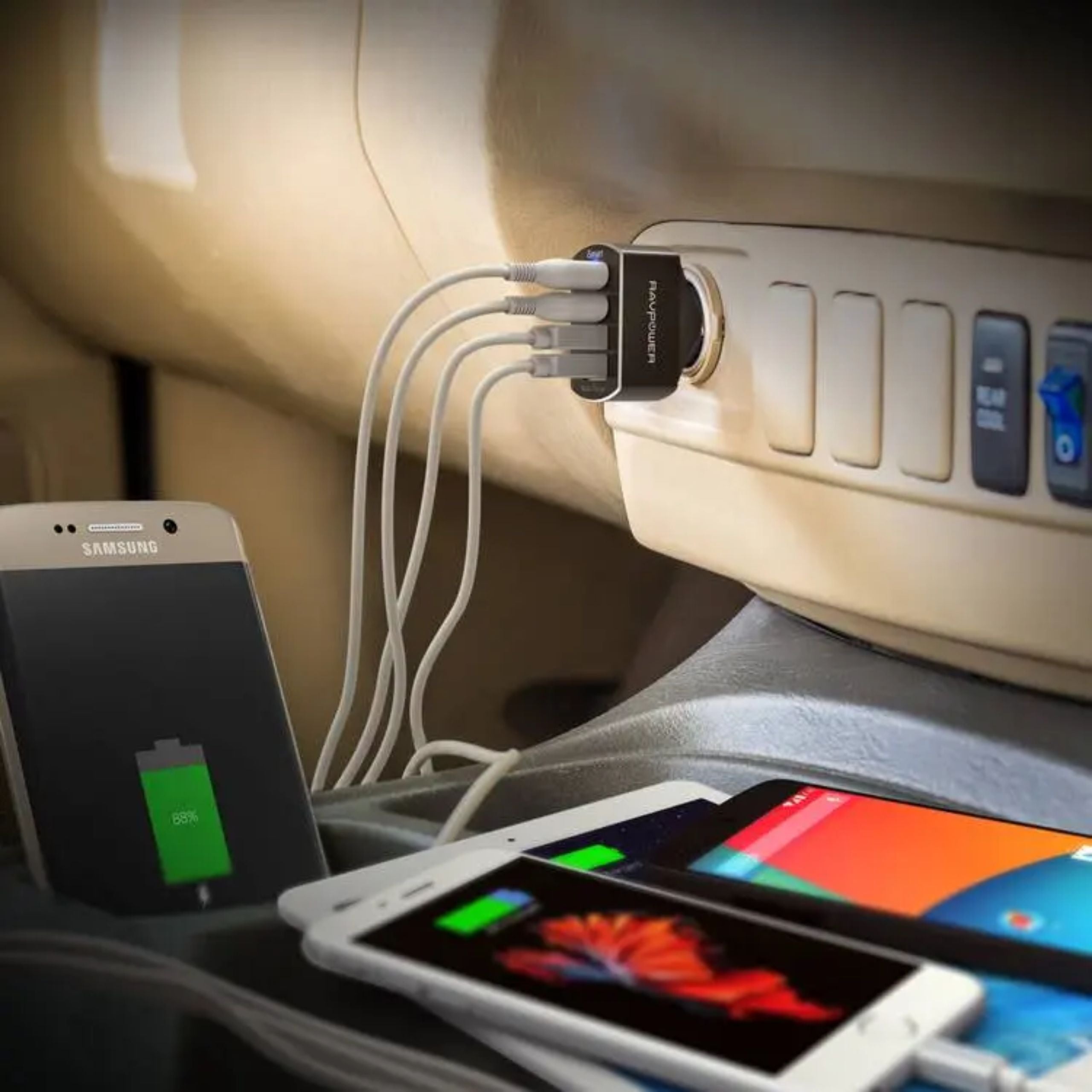 Ravpower QC3.0 36w 4-Port USB Car Charger - Black