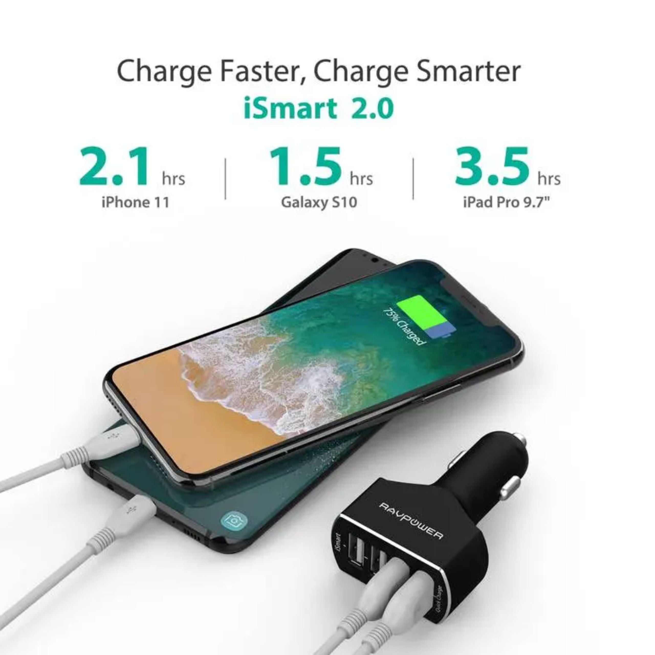 Ravpower QC3.0 36w 4-Port USB Car Charger - Black