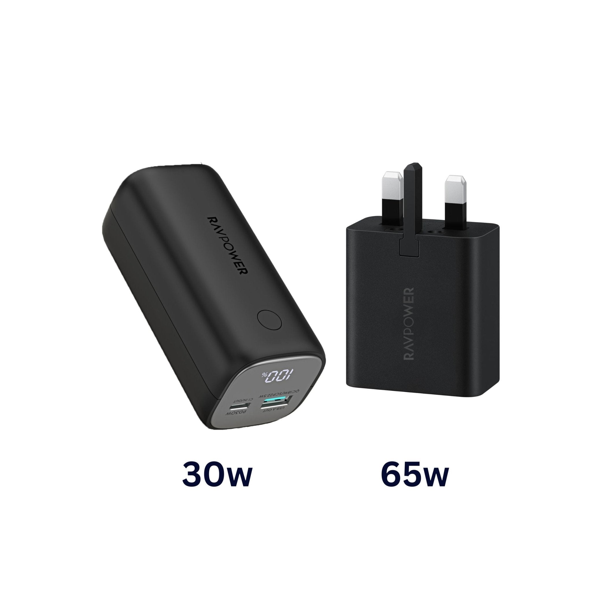 Ravpower Super PD Pioneer 10000mAh 30W Powebank With Wall Charger 65W - Black