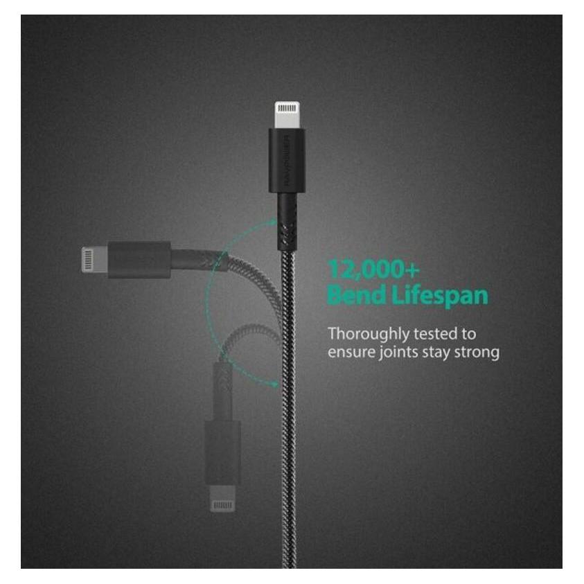 Ravpower USB-A to Lightning Cable Nylon Yarn Braided - black