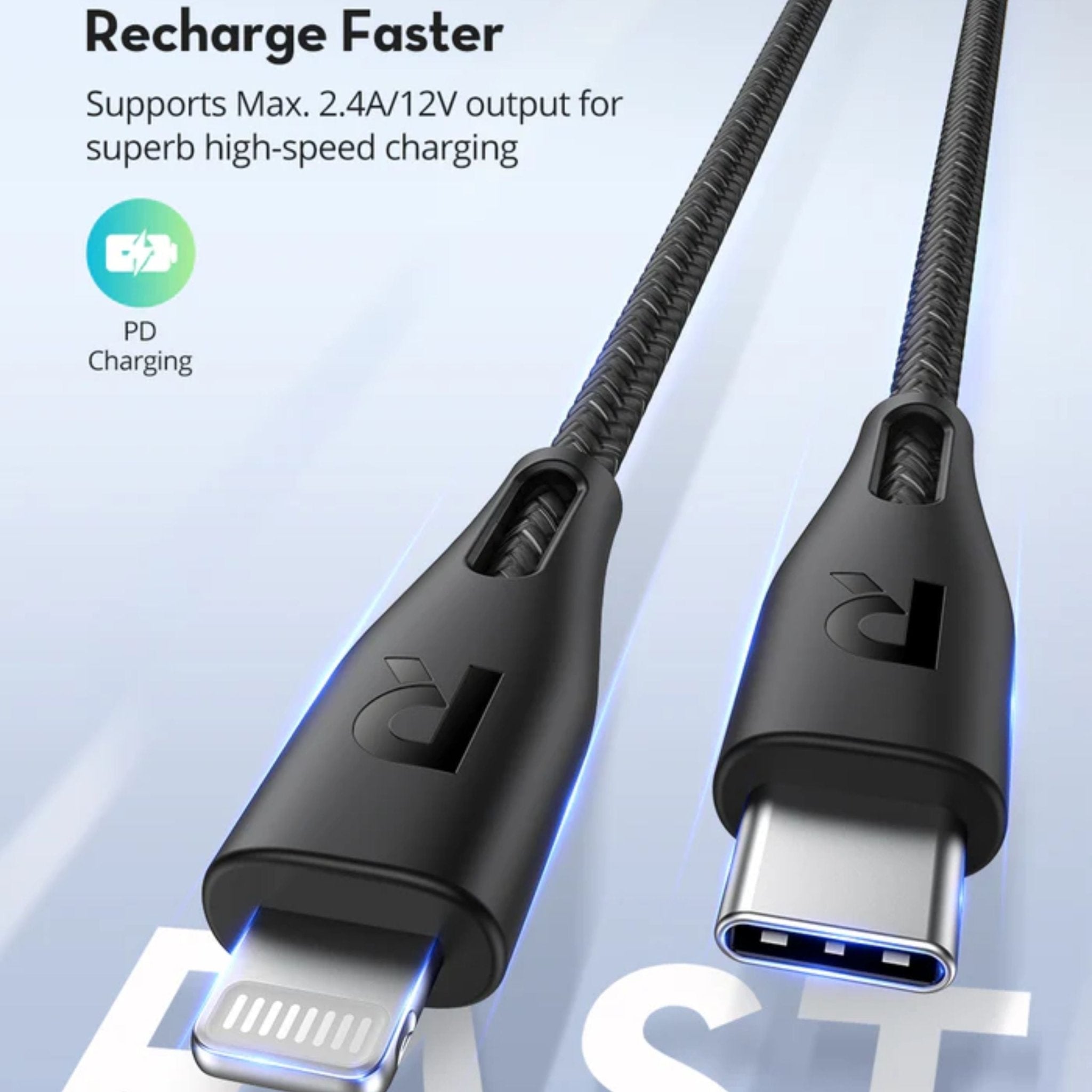 Ravpower USB-C to Lightning Nylon Cable 1.2 Meters - Black
