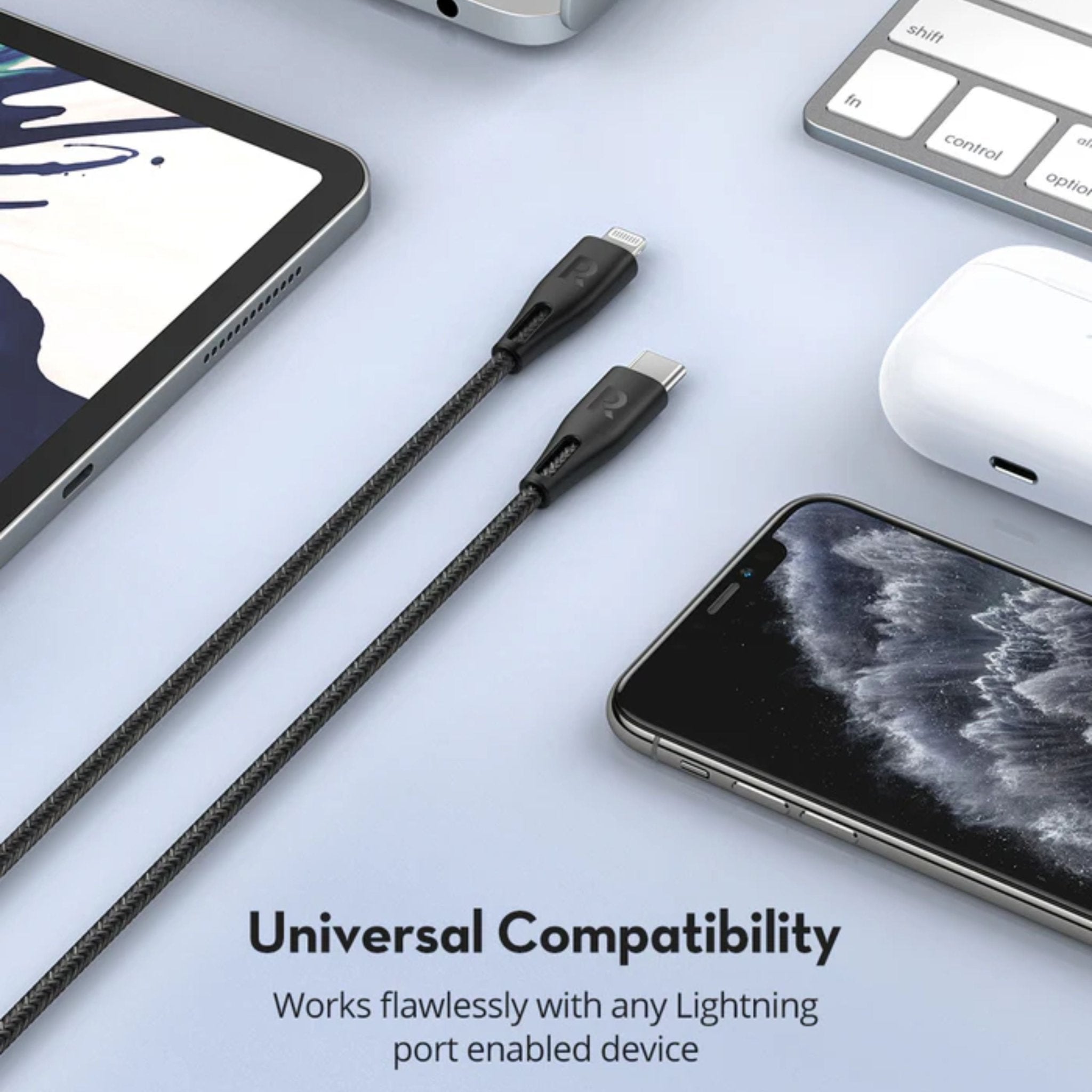 Ravpower USB-C to Lightning Nylon Cable 1.2 Meters - Black