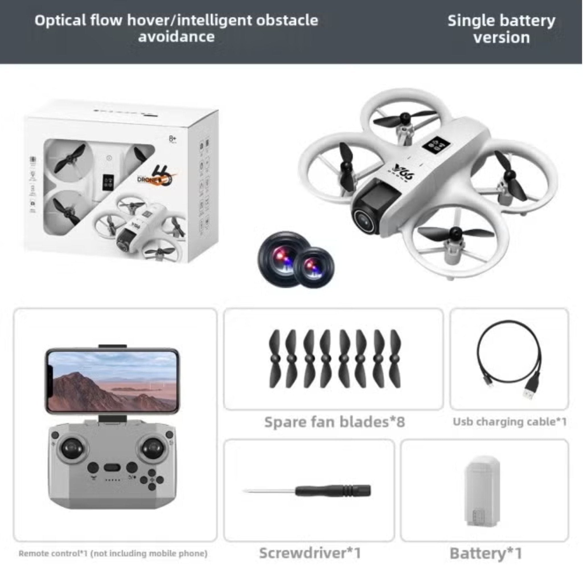 Remote Control Mini Drone With Dual Camera V66 - White