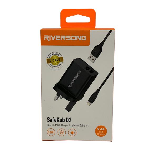 Riversong Dual-Port Wall Charger & Lightning Cable Kit AD29 - Black