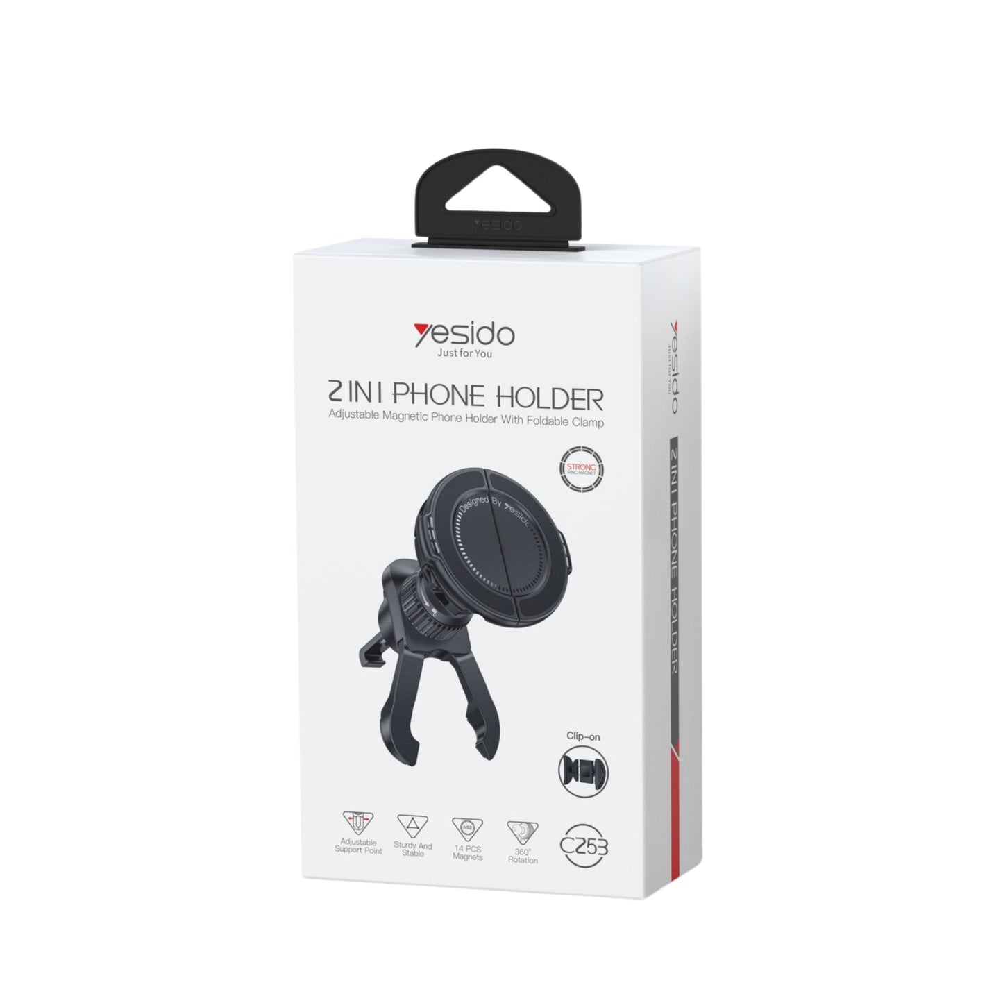 Yesido C253 2-in-1 Car Phone Holder with Magnetic Stability and Secure Clip for Air Vent Mounting - Black
