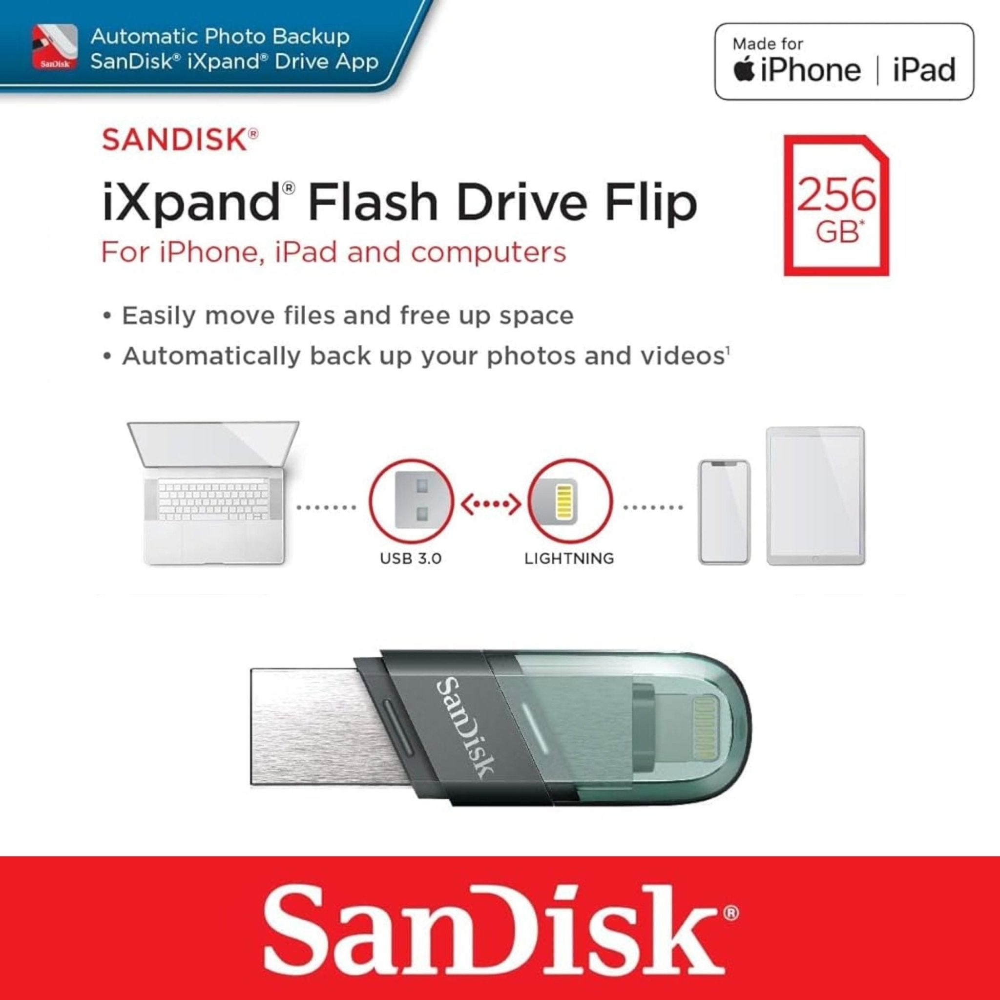 SanDisk iXpand Flash Drive Flip Type A - Lightning
