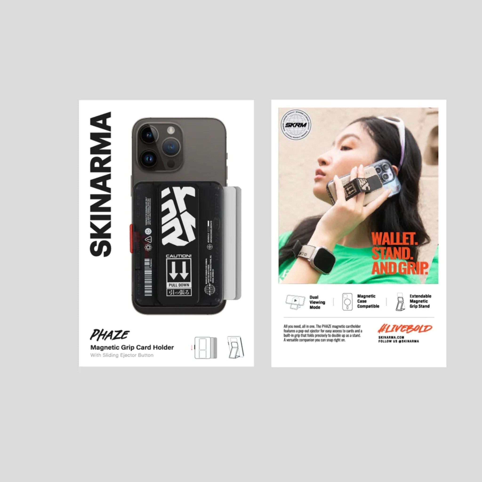 Skinarma Magnetic Cardholder Case with GripStand PHAZE - Black