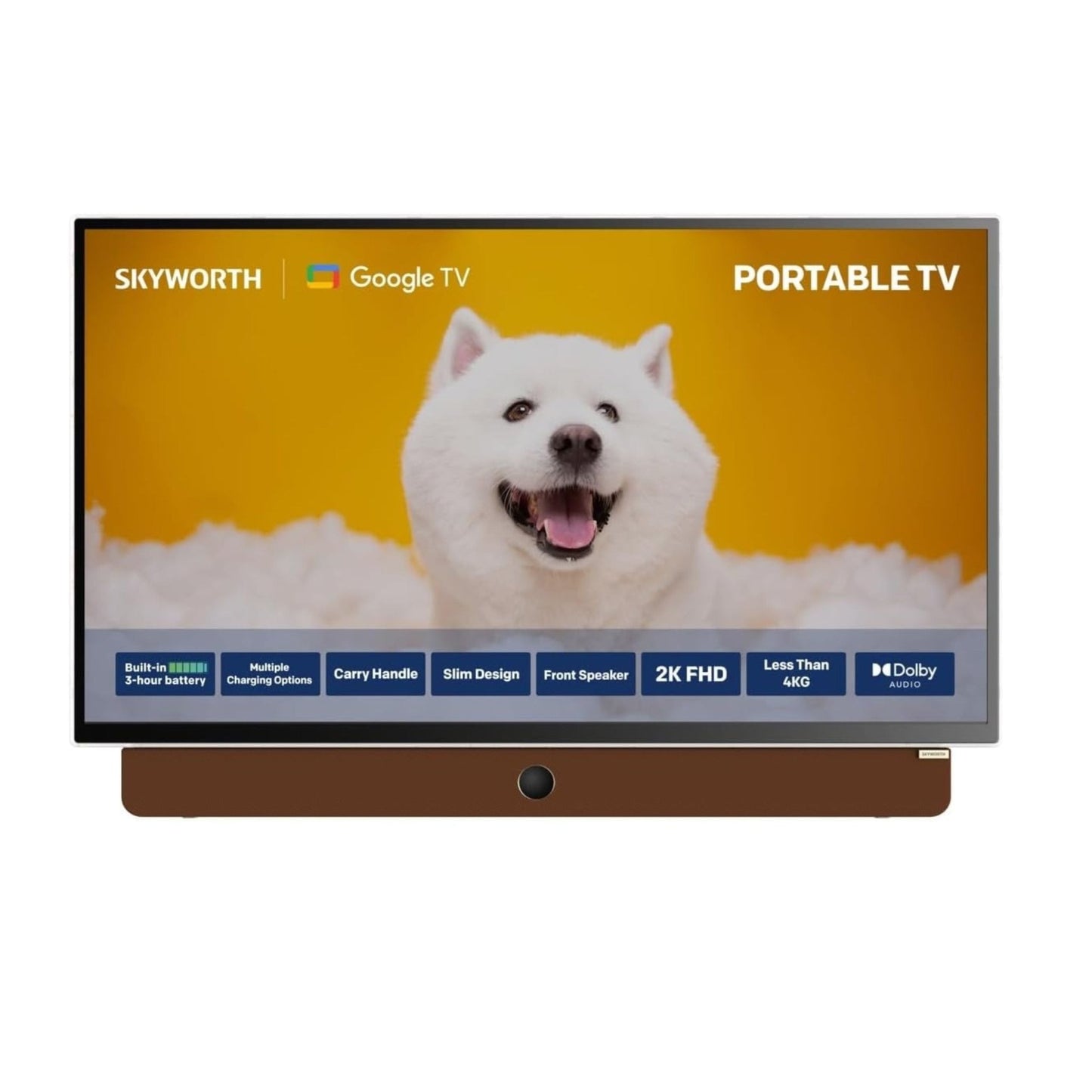 Skyworth Portable Wireless Rechargeable Google TV with Speaker 24" FHD - White