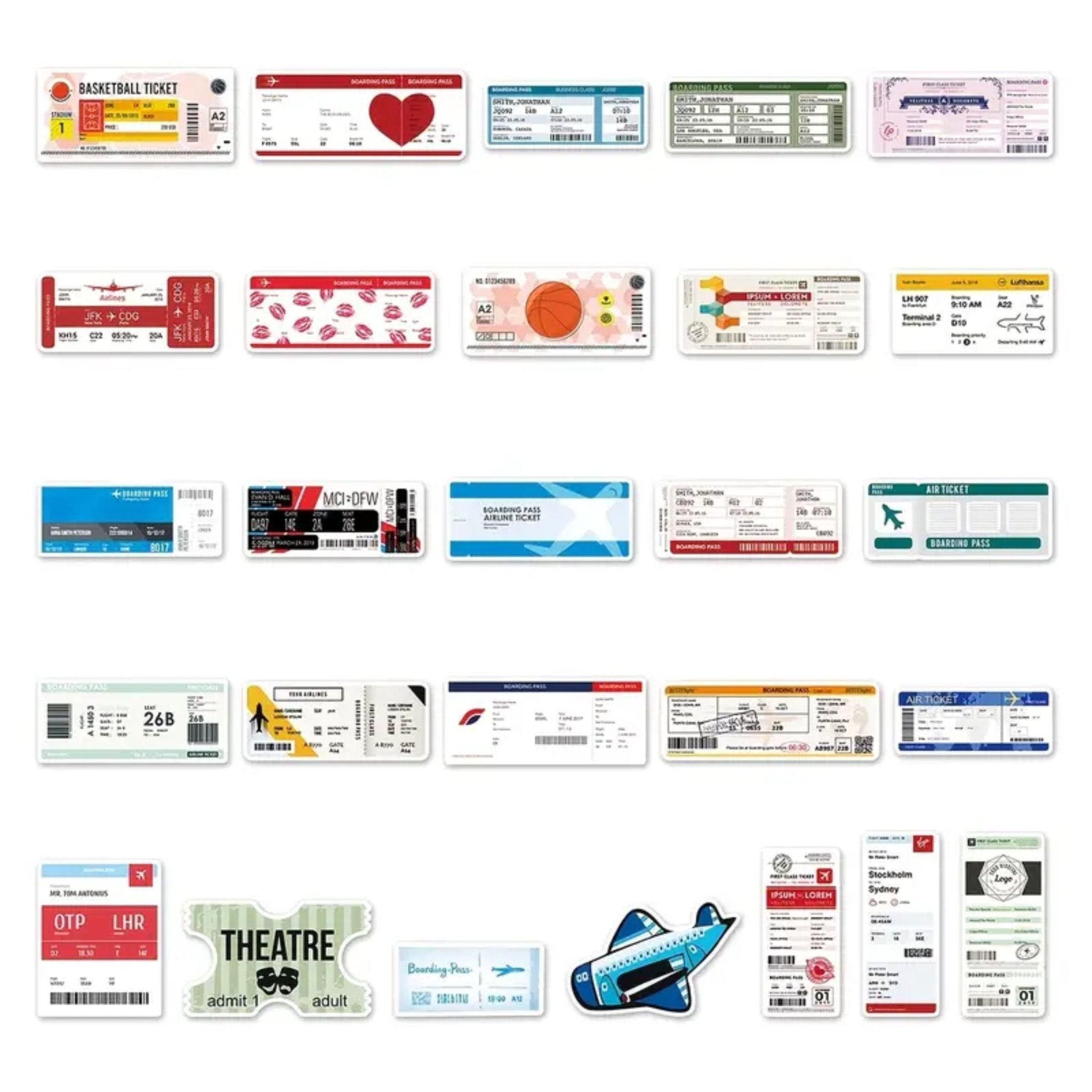 Sticker Boarding Pass Air Ticket - 52pc
