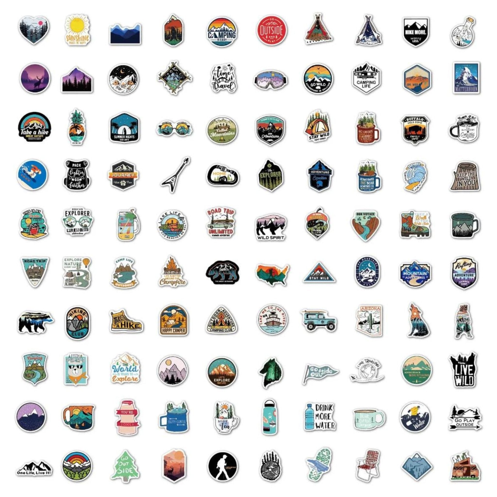 Sticker Outdoor Camping Hiking Adventure -100pc