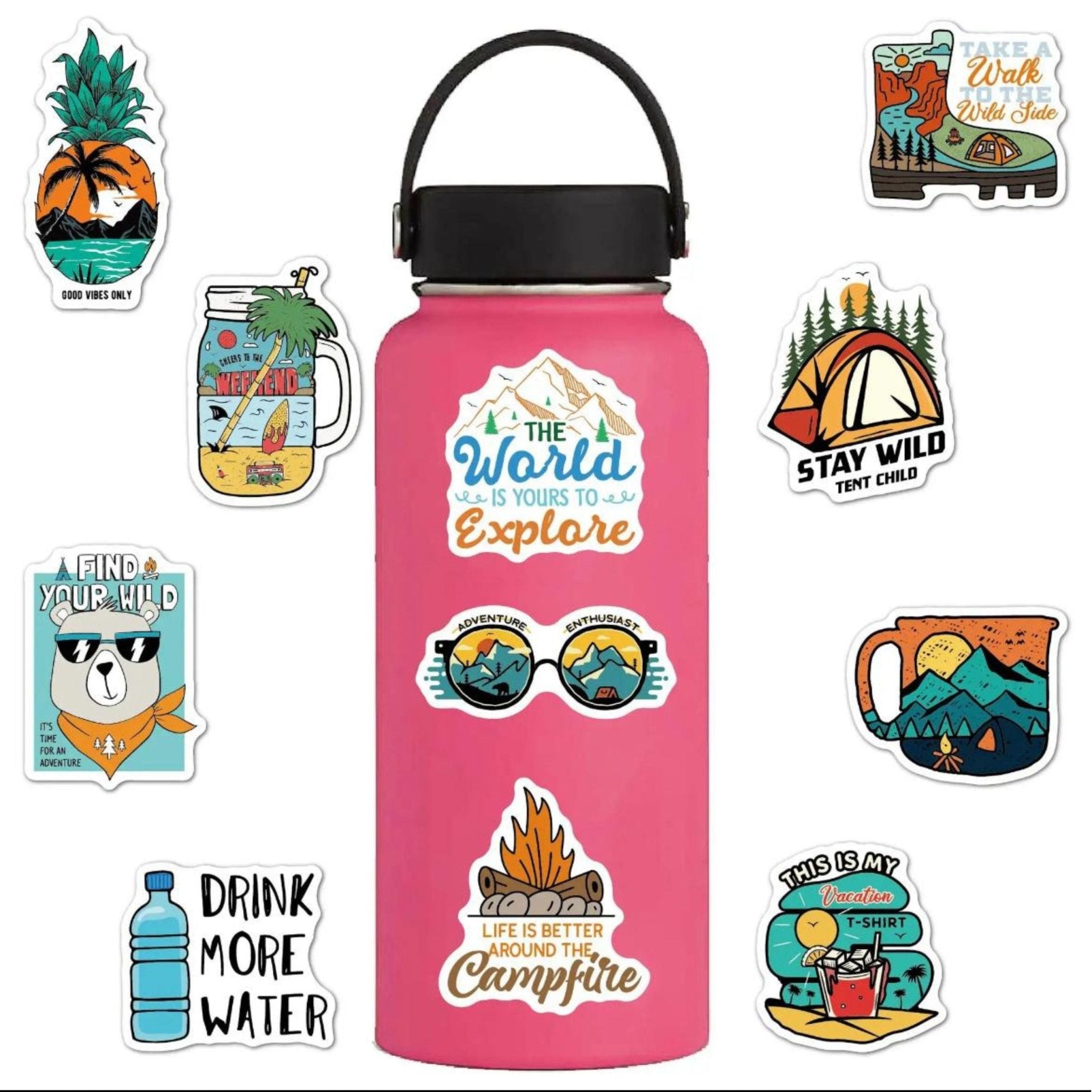 Sticker Outdoor Camping Hiking Adventure -100pc