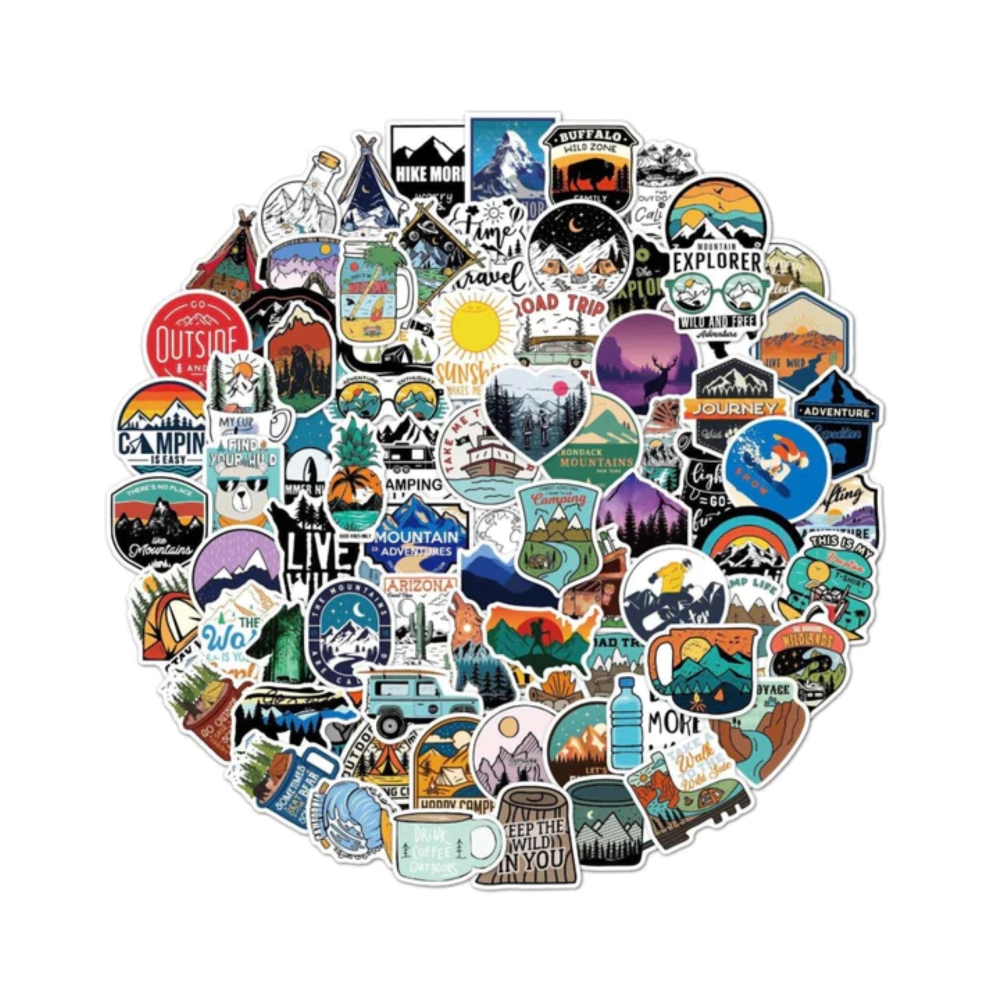 Sticker Outdoor Camping Hiking Adventure -100pc