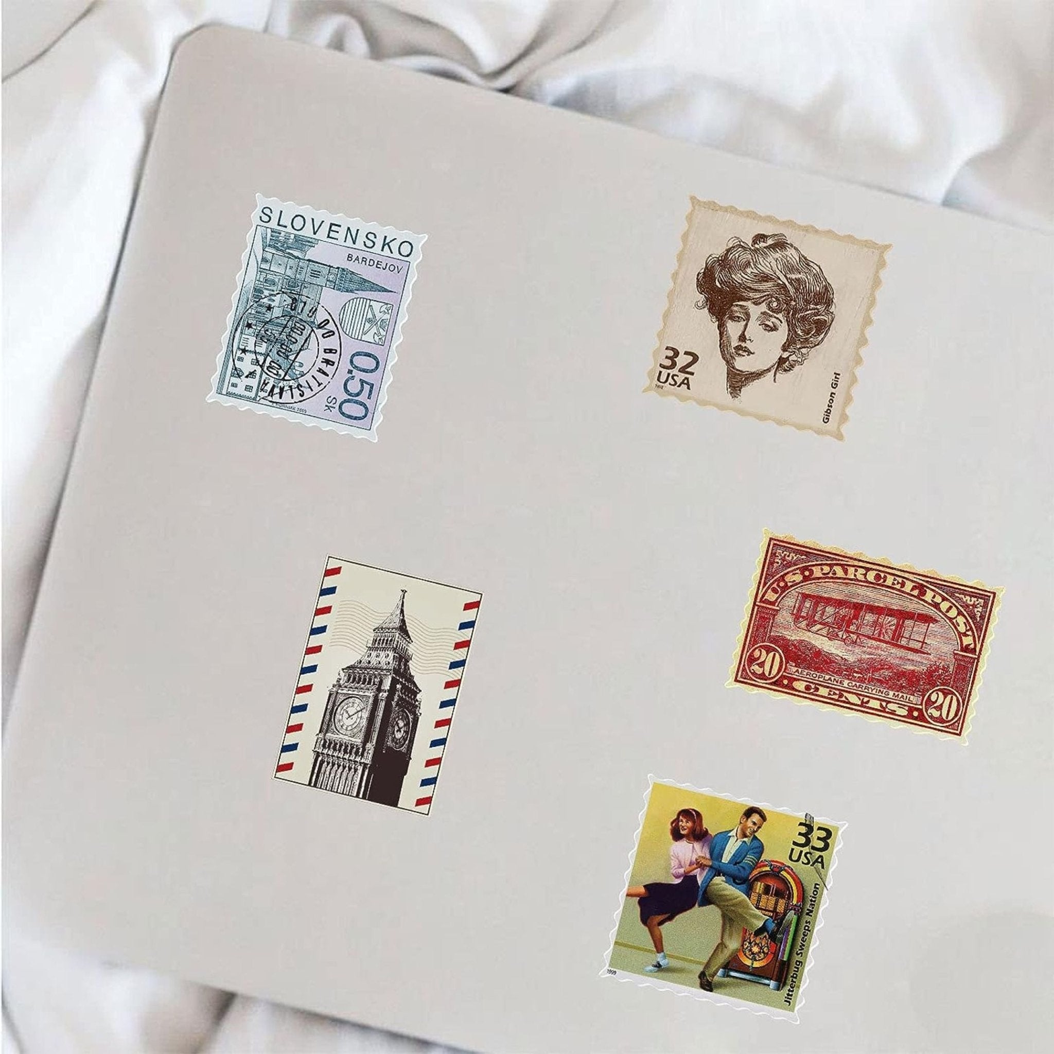 Sticker Vintage Postage Stamp -50pc